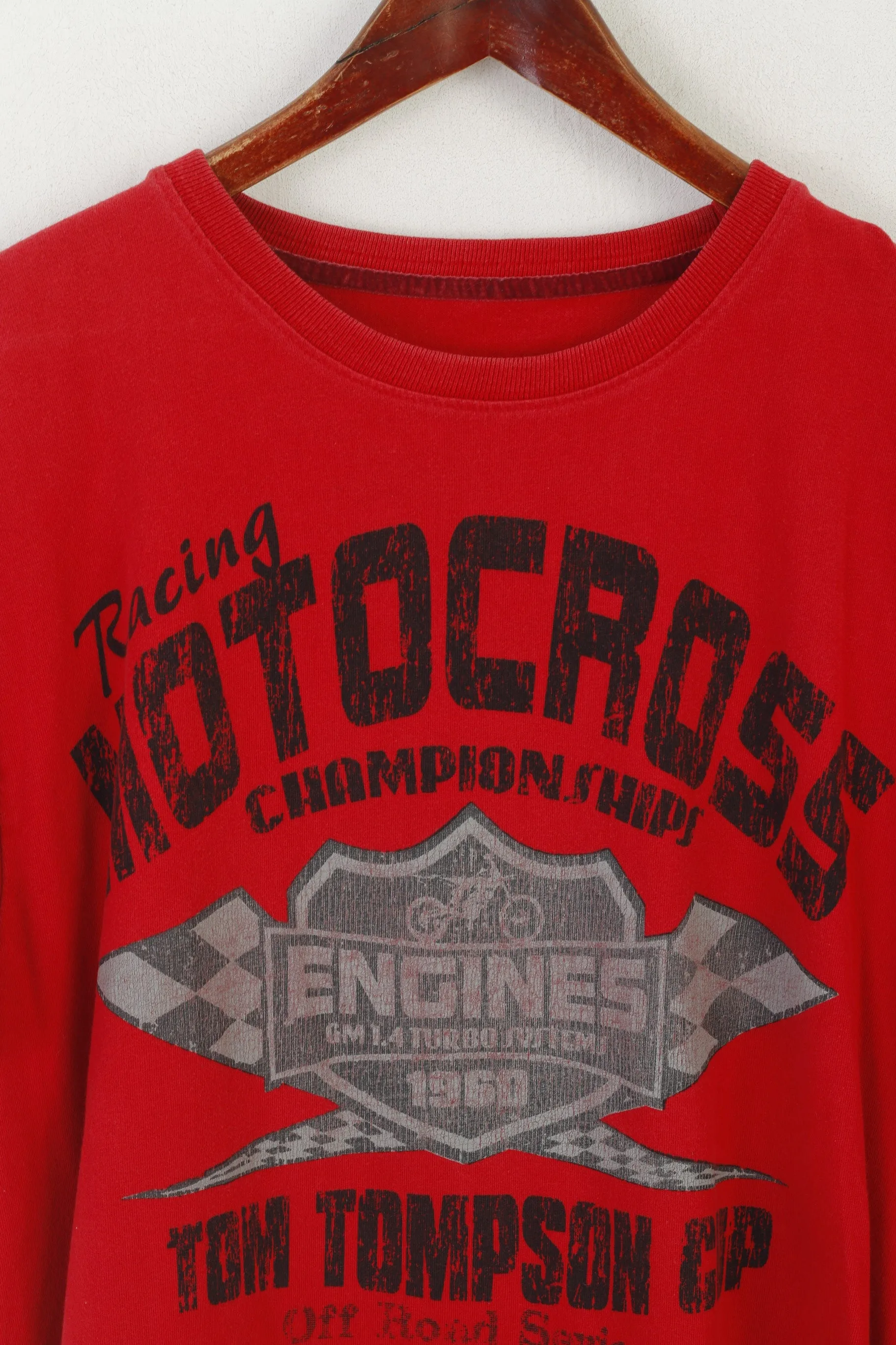 Tom Tompson Men XXL Shirt Red Cotton Racing Motocross Off Road Stretch Top