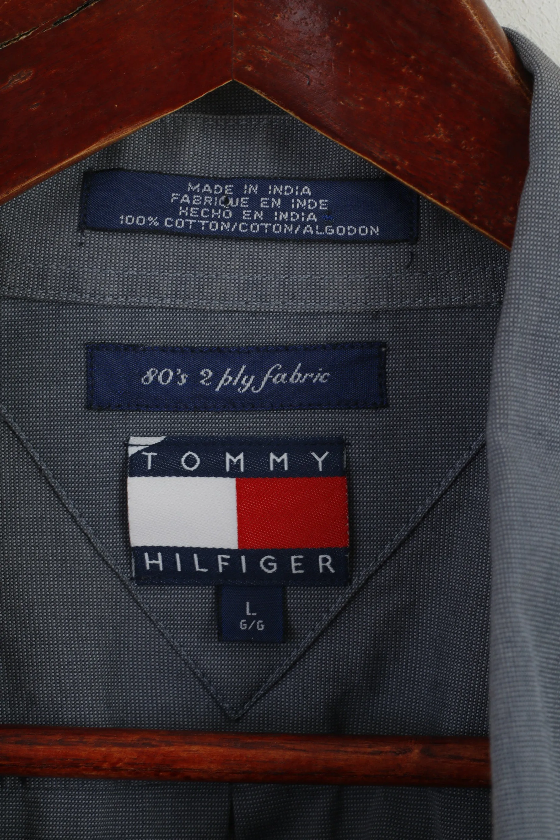 Tommy Hilfiger Men L Casual Shirt Blue 80's 2 ply Cotton Long Sleeve Classic Top