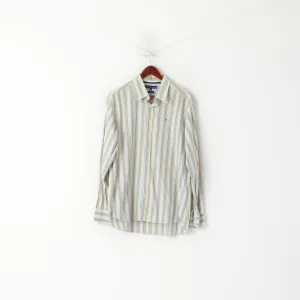 Tommy Hilfiger Men XL Casual Shirt Blue Green Striped Cotton Button Dwon Collar Top