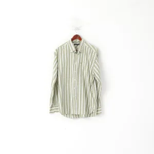 Tommy Hilfiger Men XL Casual Shirt Green Striped Cotton Long Sleeve Pocket Top