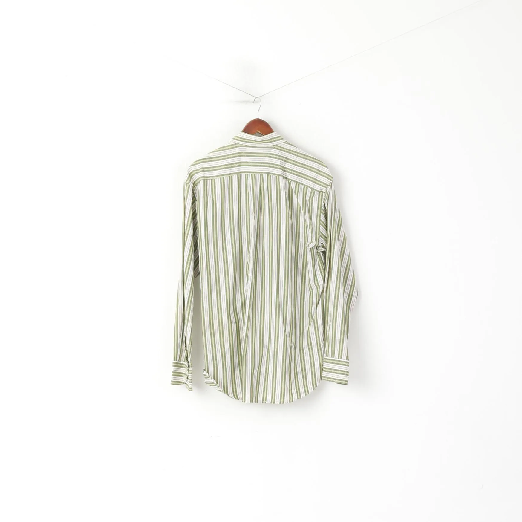 Tommy Hilfiger Men XL Casual Shirt Green Striped Cotton Long Sleeve Pocket Top