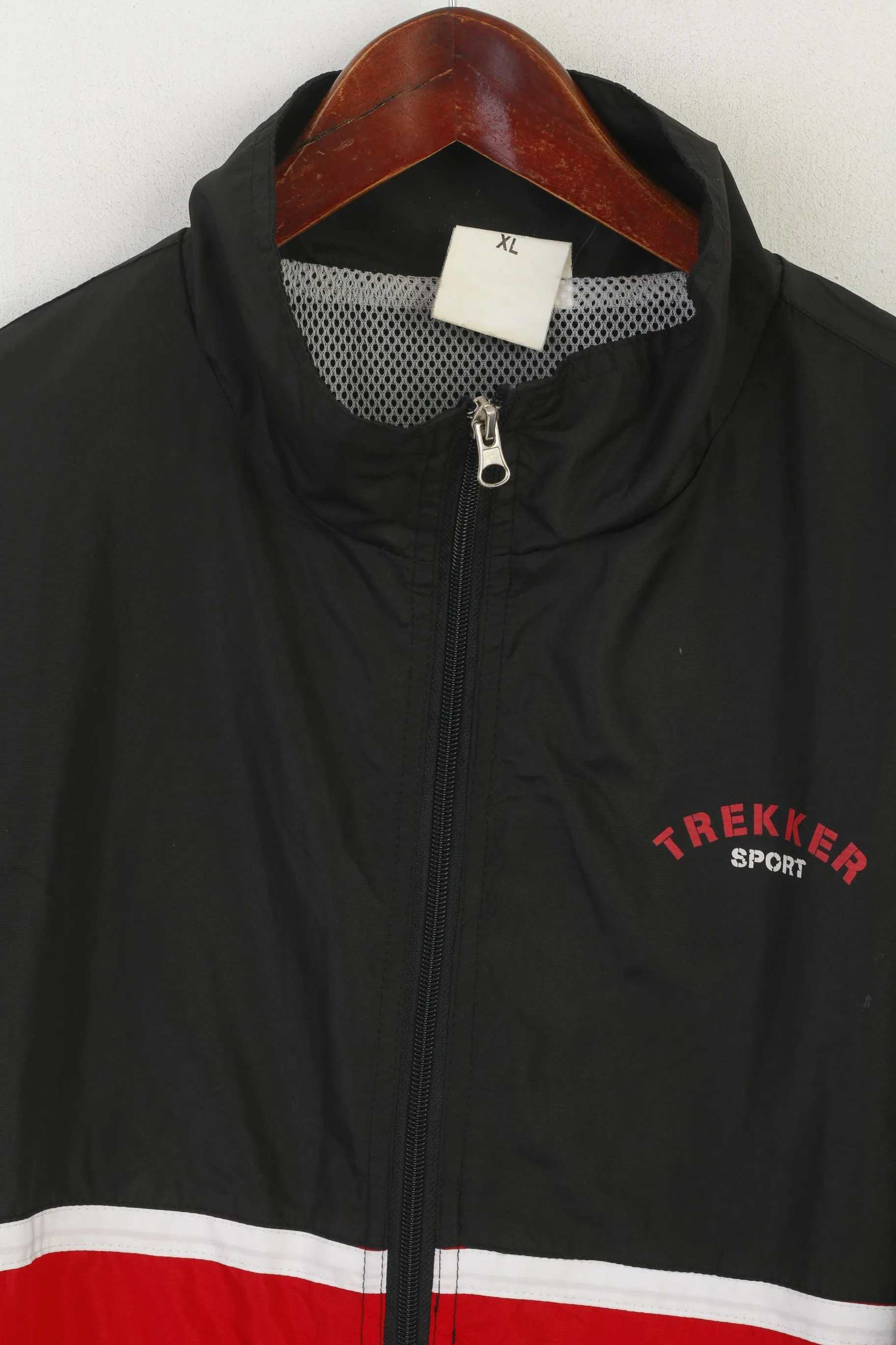 Trekker Sport Men XL Jacket Black Vintage Lightweight Sportswear Full Zip Top