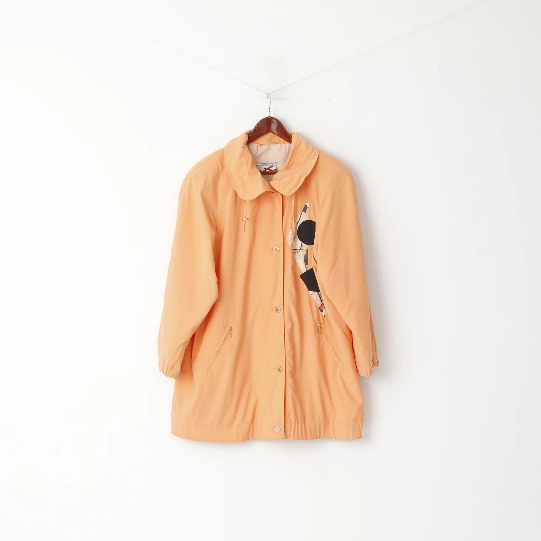 Trend Fashion Women 38 M Long Jacket Peach Geometric Tectel Shoulder Pads Vintage Top