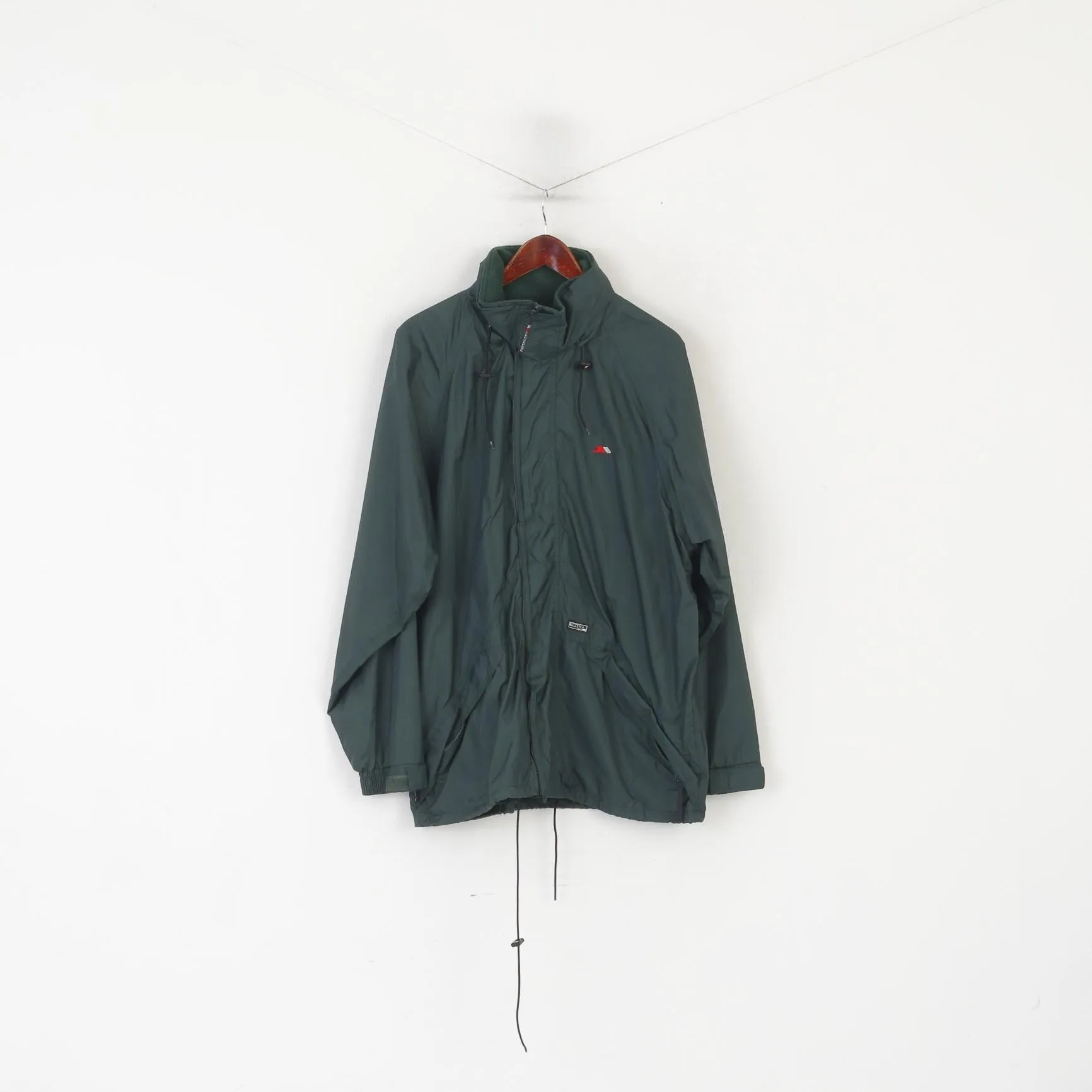 Trespass Breathable Golf Wear Men L Jacket Green Nylon Waterproof Hidden Hood Top