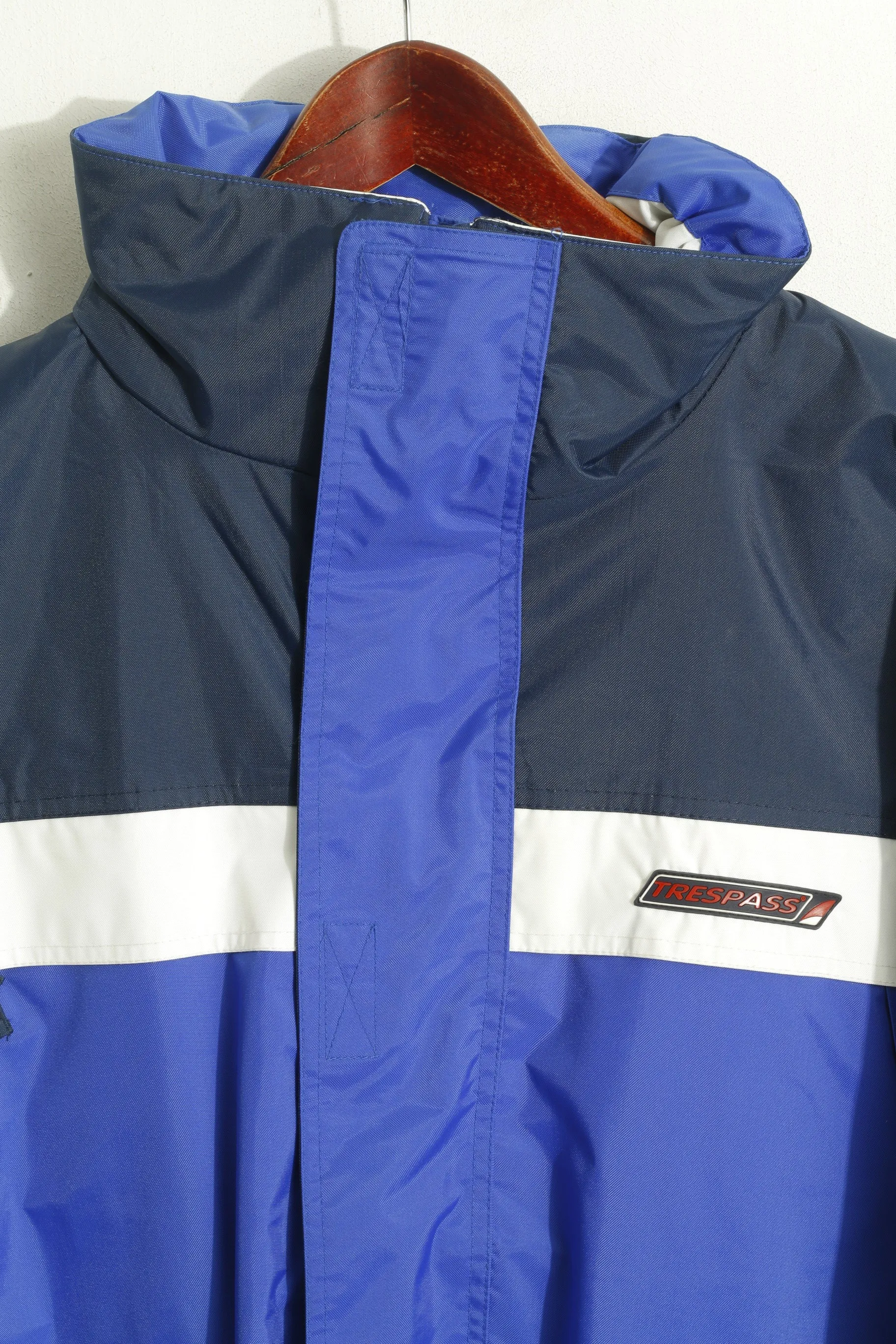 Trespass Men M Jacket Blue Nylon Sailing Outdoor Hidden Hood Waterproof Outdoor Top
