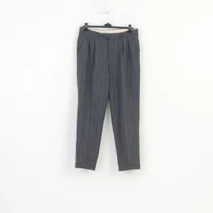 Trevira Men 36 Trousers Suit Pants Grey Striped Elegant Wool