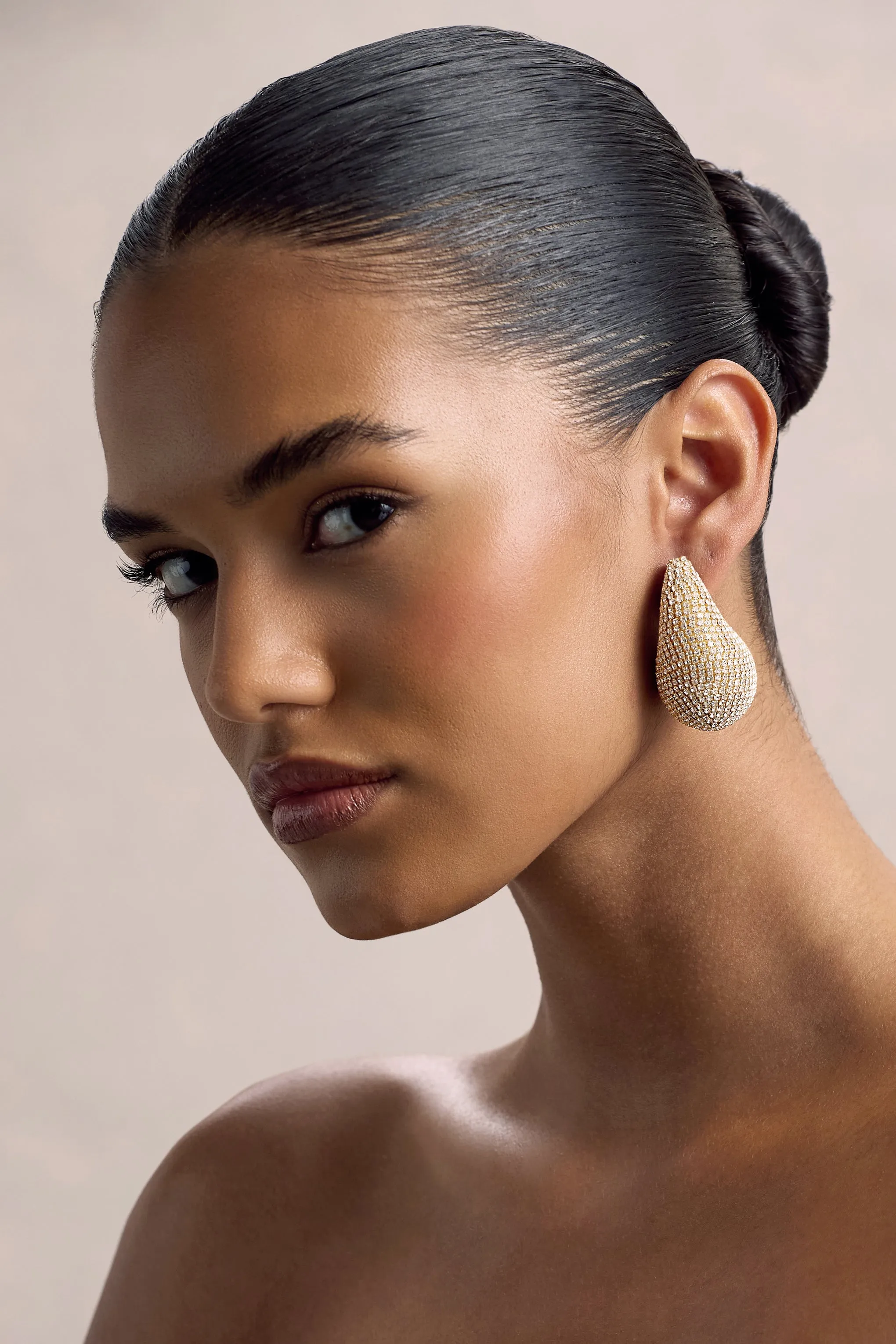 True Icon | Gold Diamante Statement Teardrop Earrings Club L London