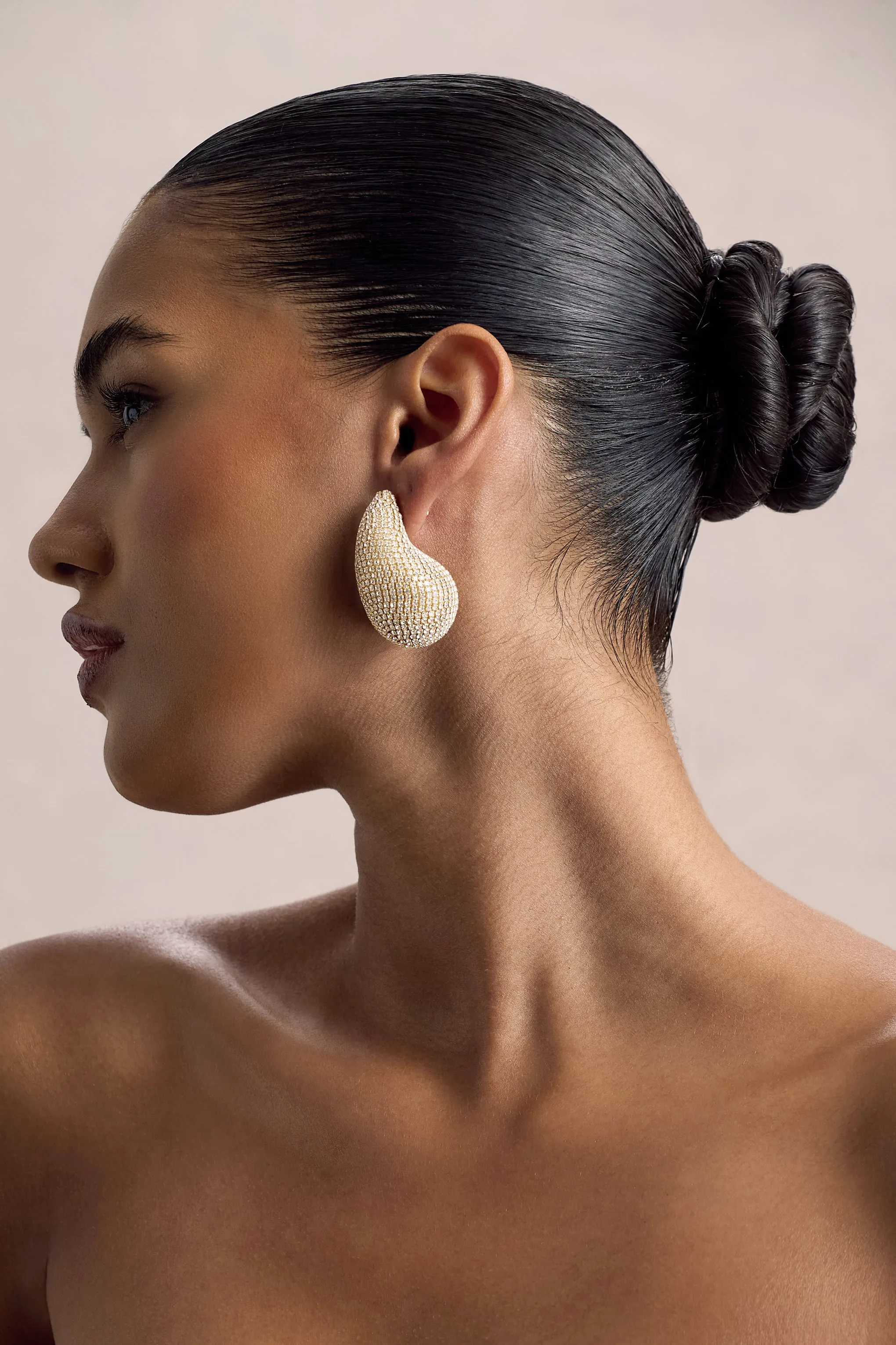 True Icon | Gold Diamante Statement Teardrop Earrings Club L London