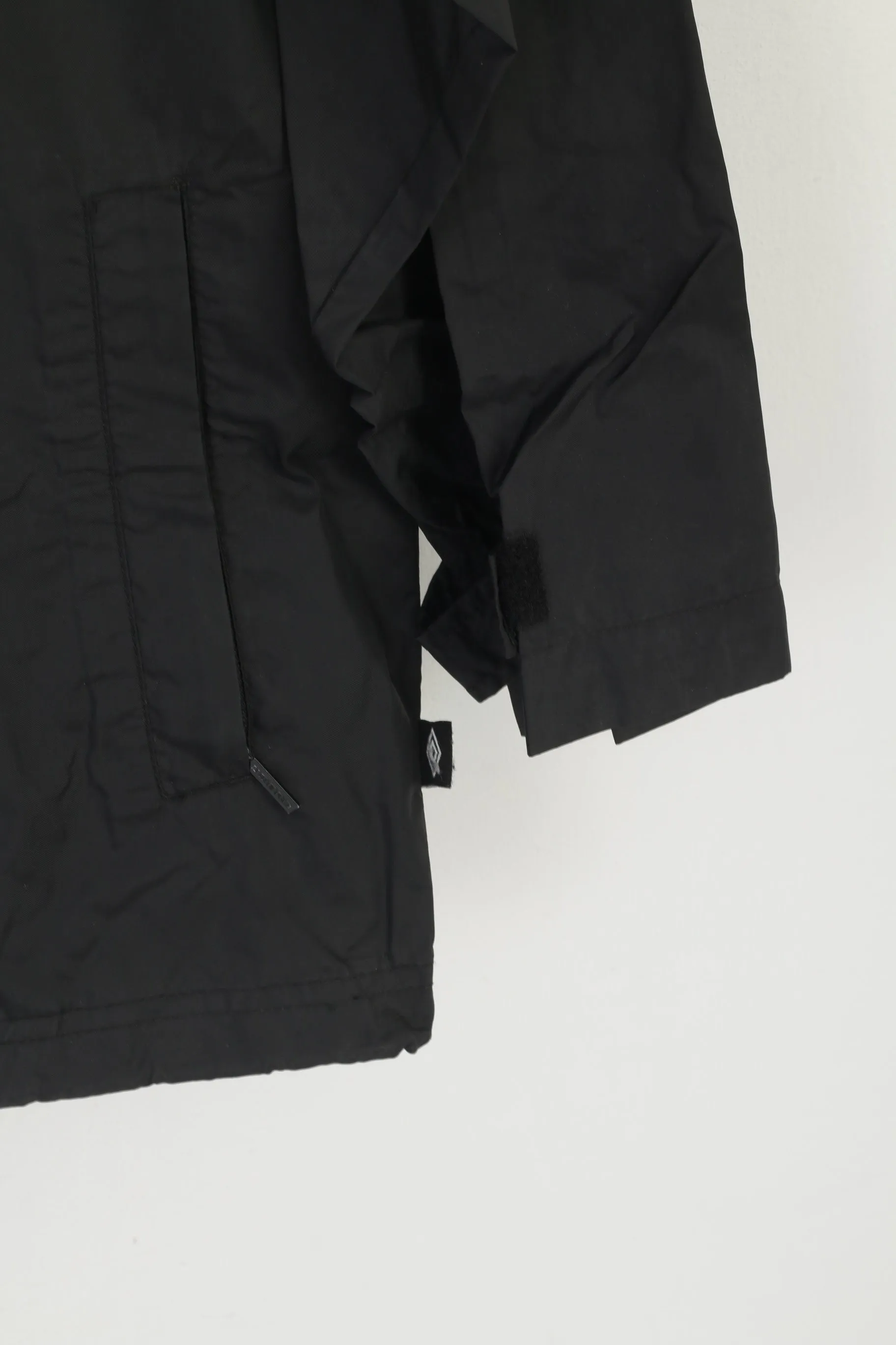 Umbro Men XXL Jacket Black Nylon Waterproof Full Zipper Hidden Hood Sportswear Top