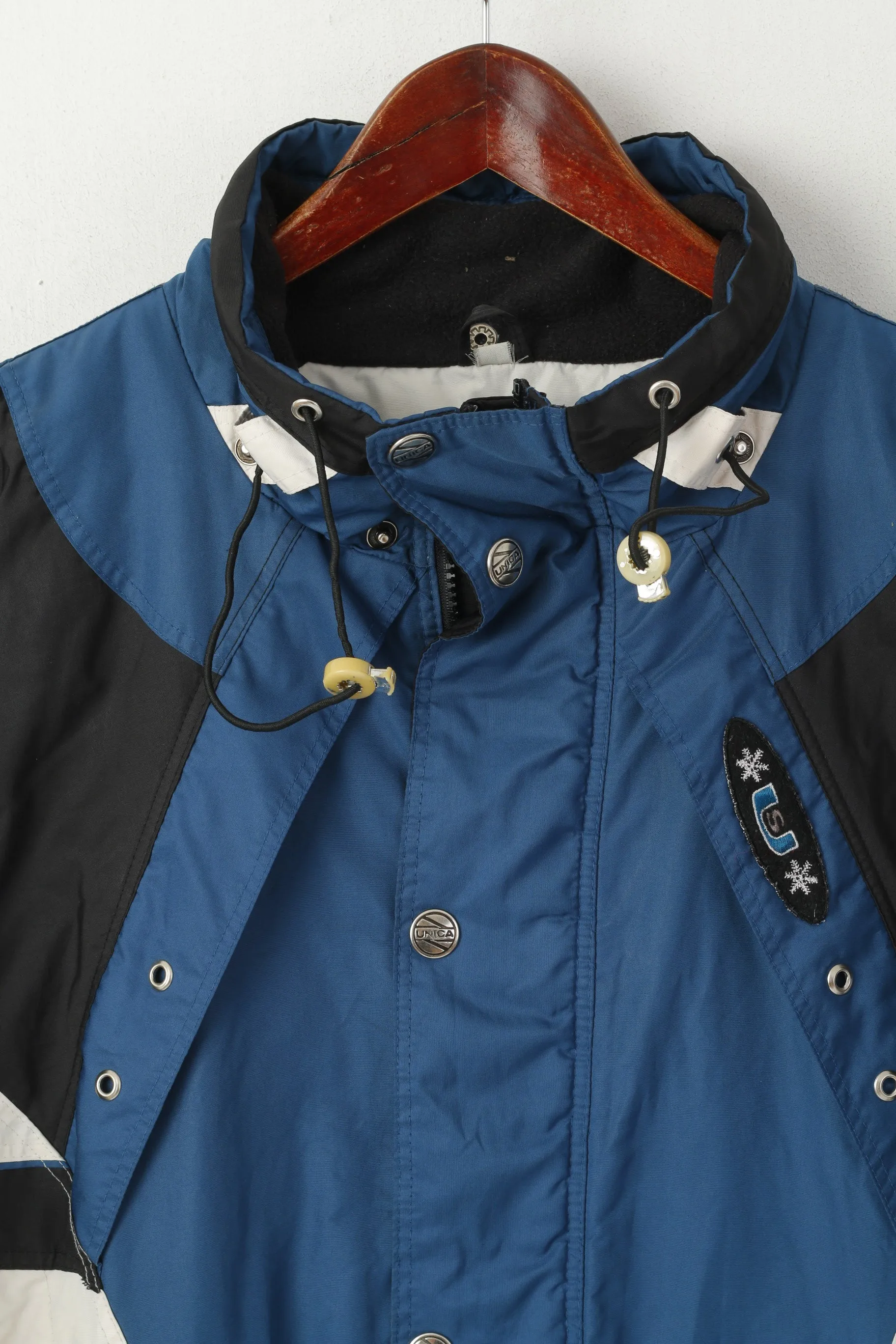 Unica Men L Ski Jacket Blue Vintage Padded Full Zip Drawstring Outdoor Norway Parka