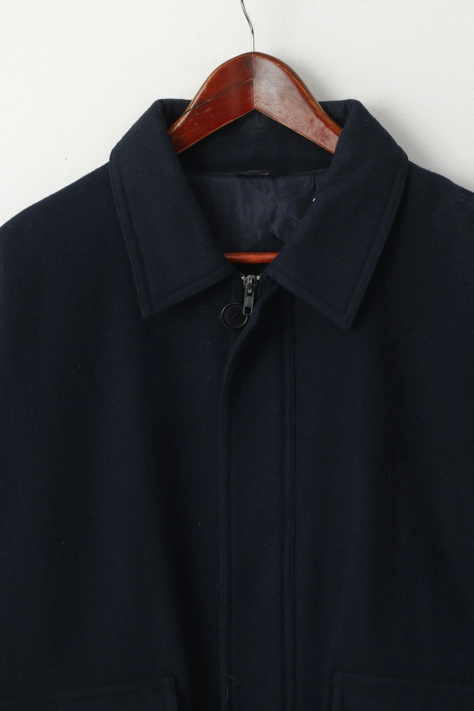 Union River Men M 44/46 Jacket Navy Wool Classic Outdoor Casuals Zip Up Top