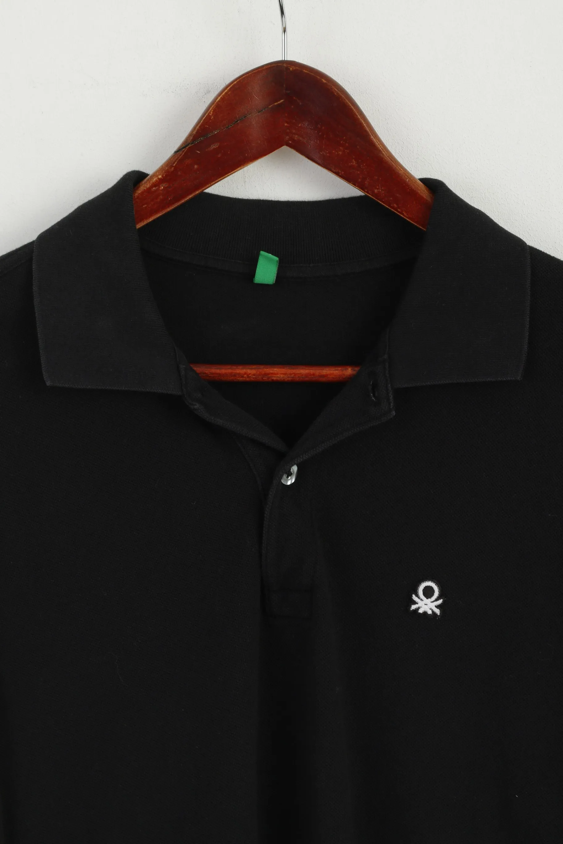 United Colors Of Benetton Men S Polo Shirt Black Cotton Slim Fit Classic Short Sleeve Top