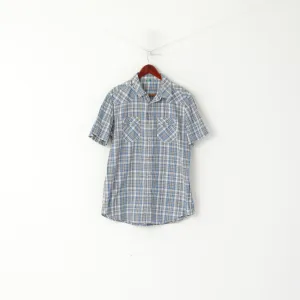 United Colors Of Benetton Men XL (L) Casual Shirt Blue Cotton Checkered Snap Pocket Top