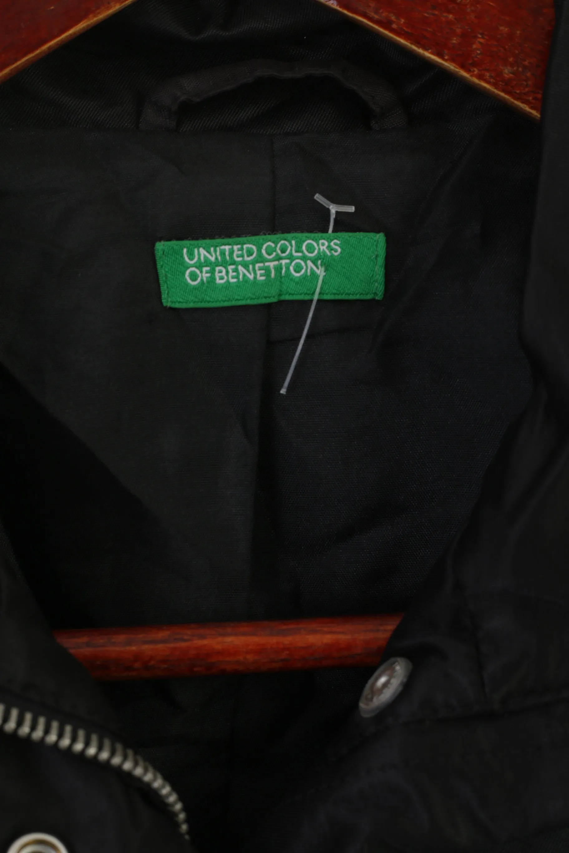 United Colors Of Benetton Women 38 XXS Jacket Black Shiny Cropped Zip Up Top