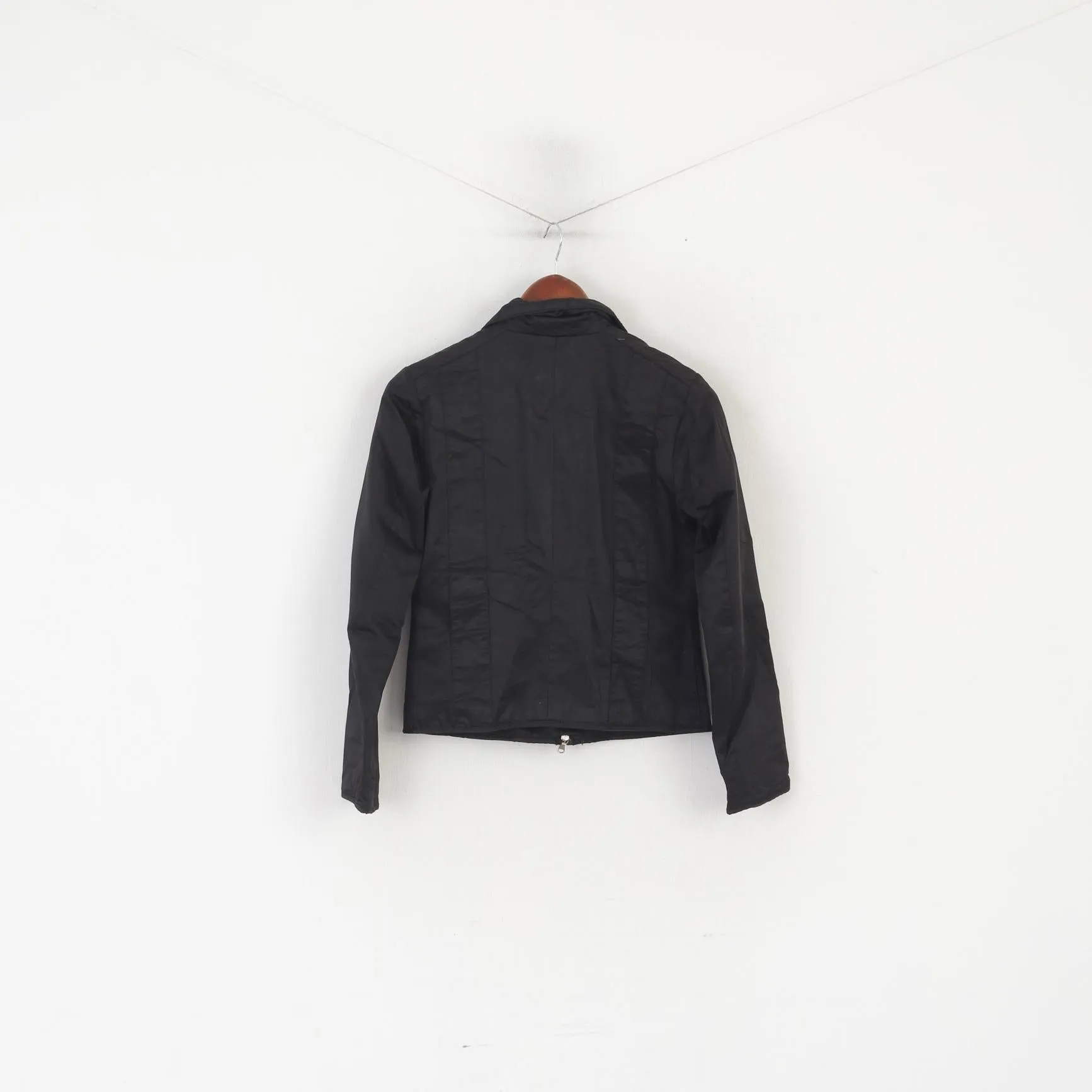 United Colors Of Benetton Women 38 XXS Jacket Black Shiny Cropped Zip Up Top