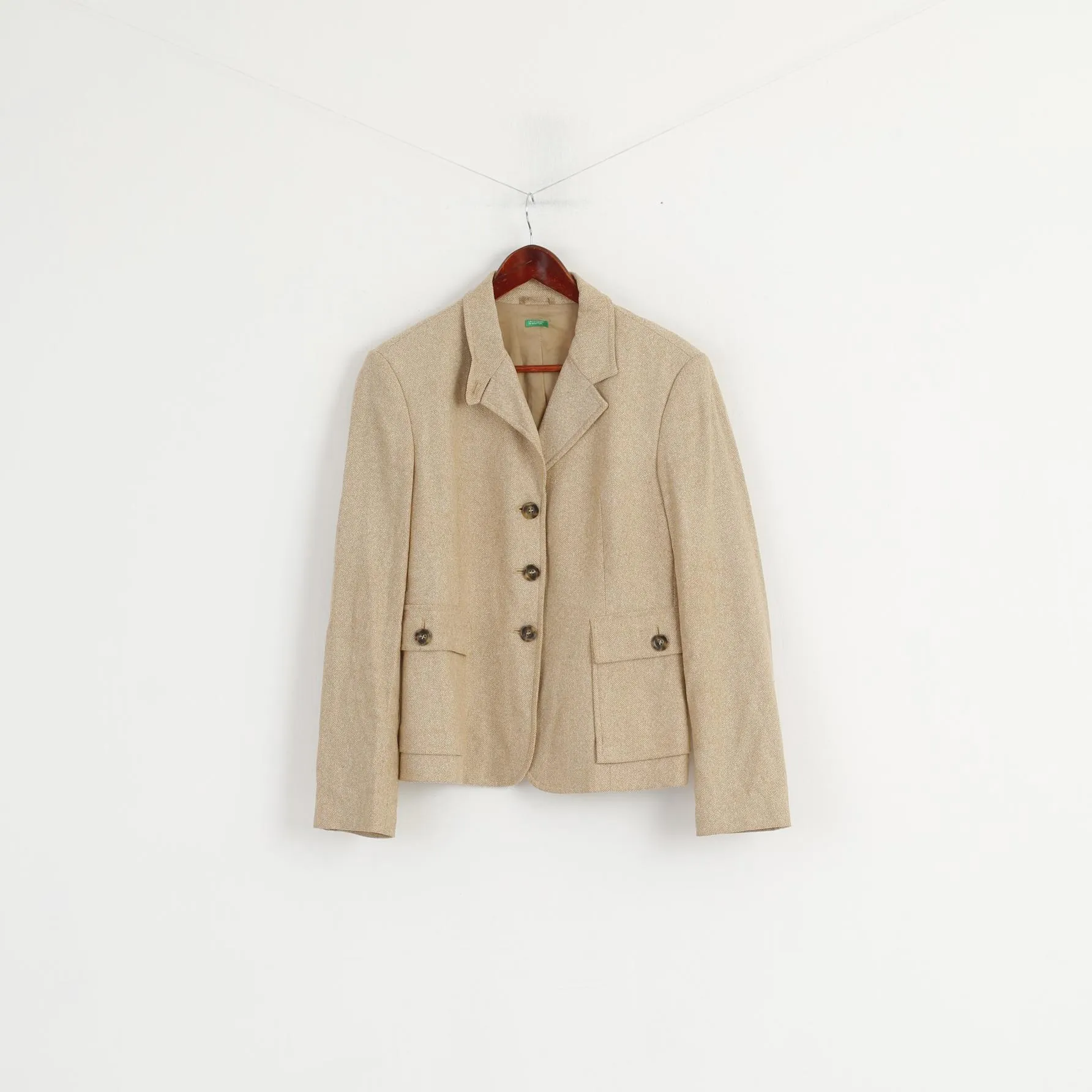 United Colors Of Benetton Women 46 M Blazer Beige Single Breasted Wool Jacket