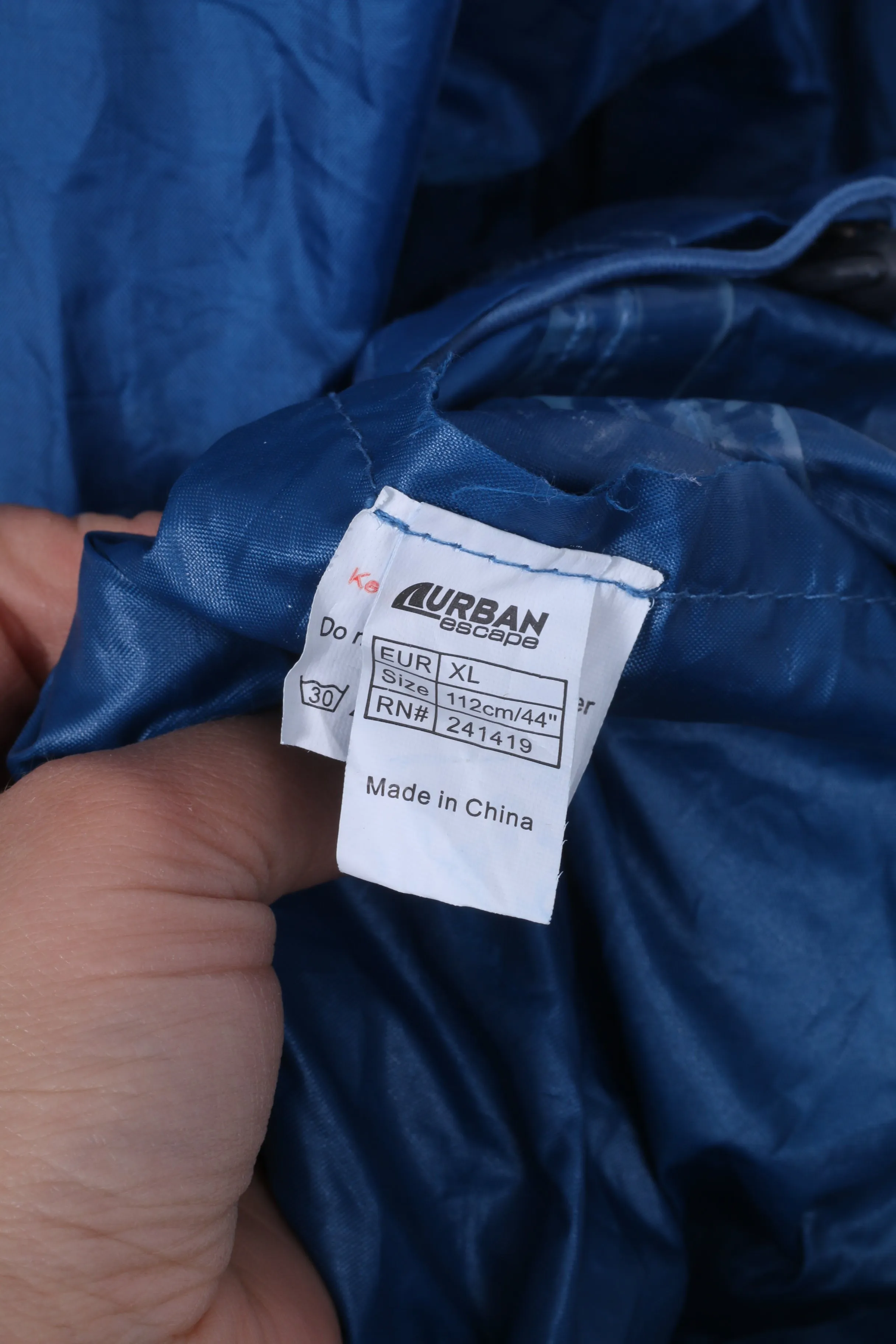 Urban Espace Unisex XL Rain Jacket Waterproof Blue Full Zipper