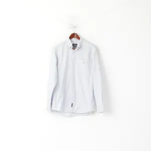 U.S. Polo Assn Men M Casual Shirt White Blue Cotton Striped Button Down Collar Top