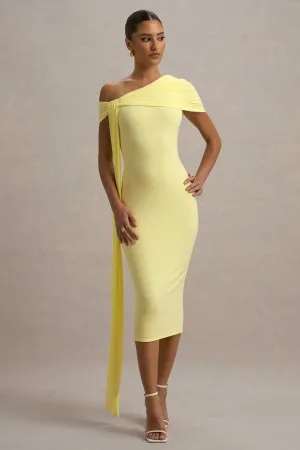 Vallea | Lemon One-Shoulder Draped Midi Dress Club L London