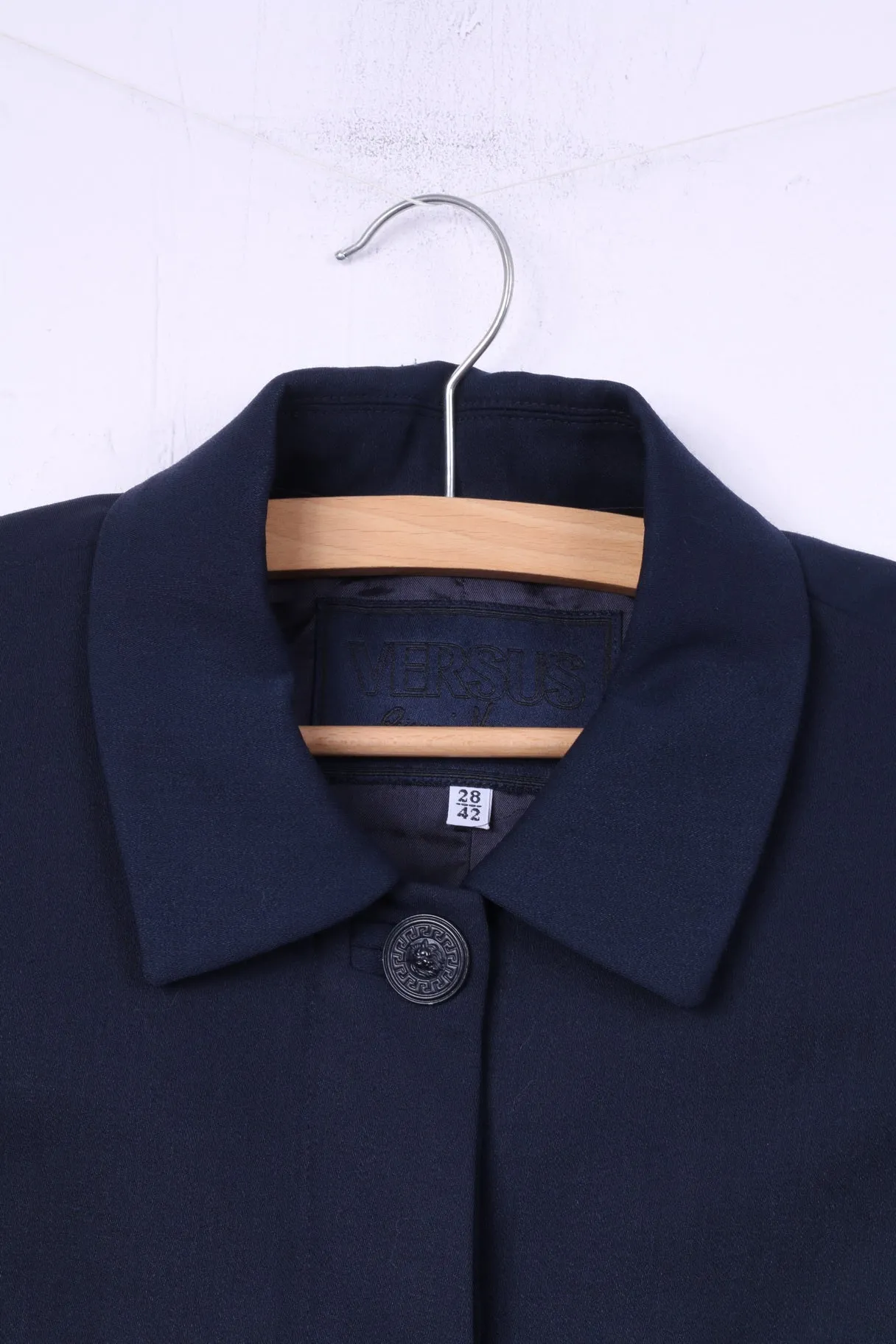 Versus Gianni Versace Women 28 42 S Blazer Navy Vintage Wool Nylon Single Breasted Top