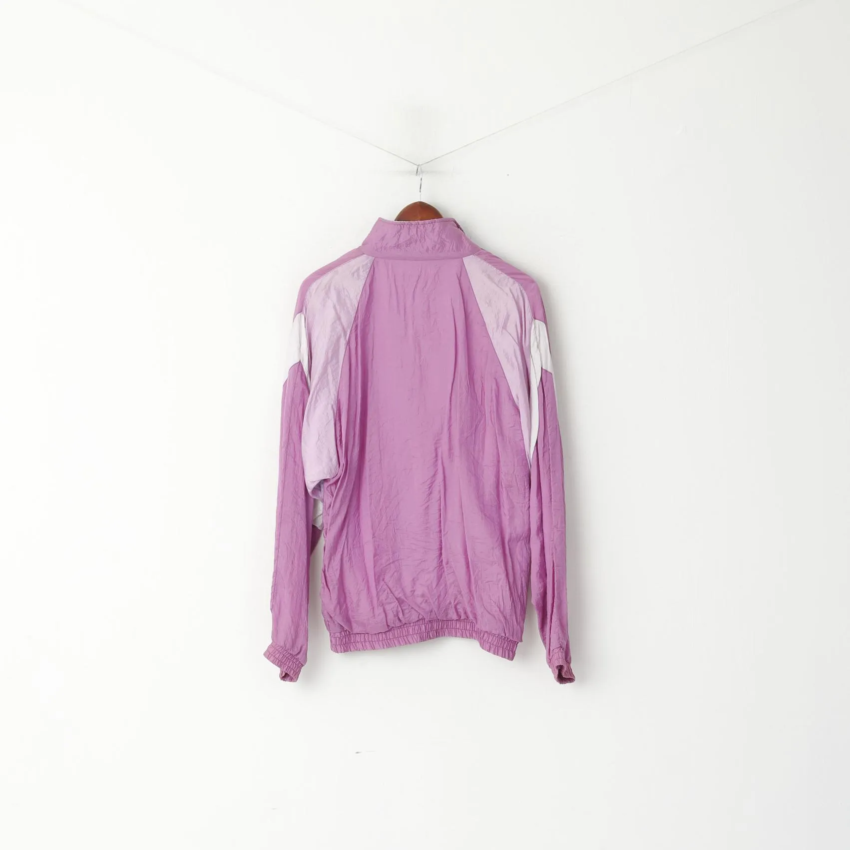 Verve Men L Track Top Jacket Pink Shiny Vintage Zip Up Nylon Festival Active Unisex Top