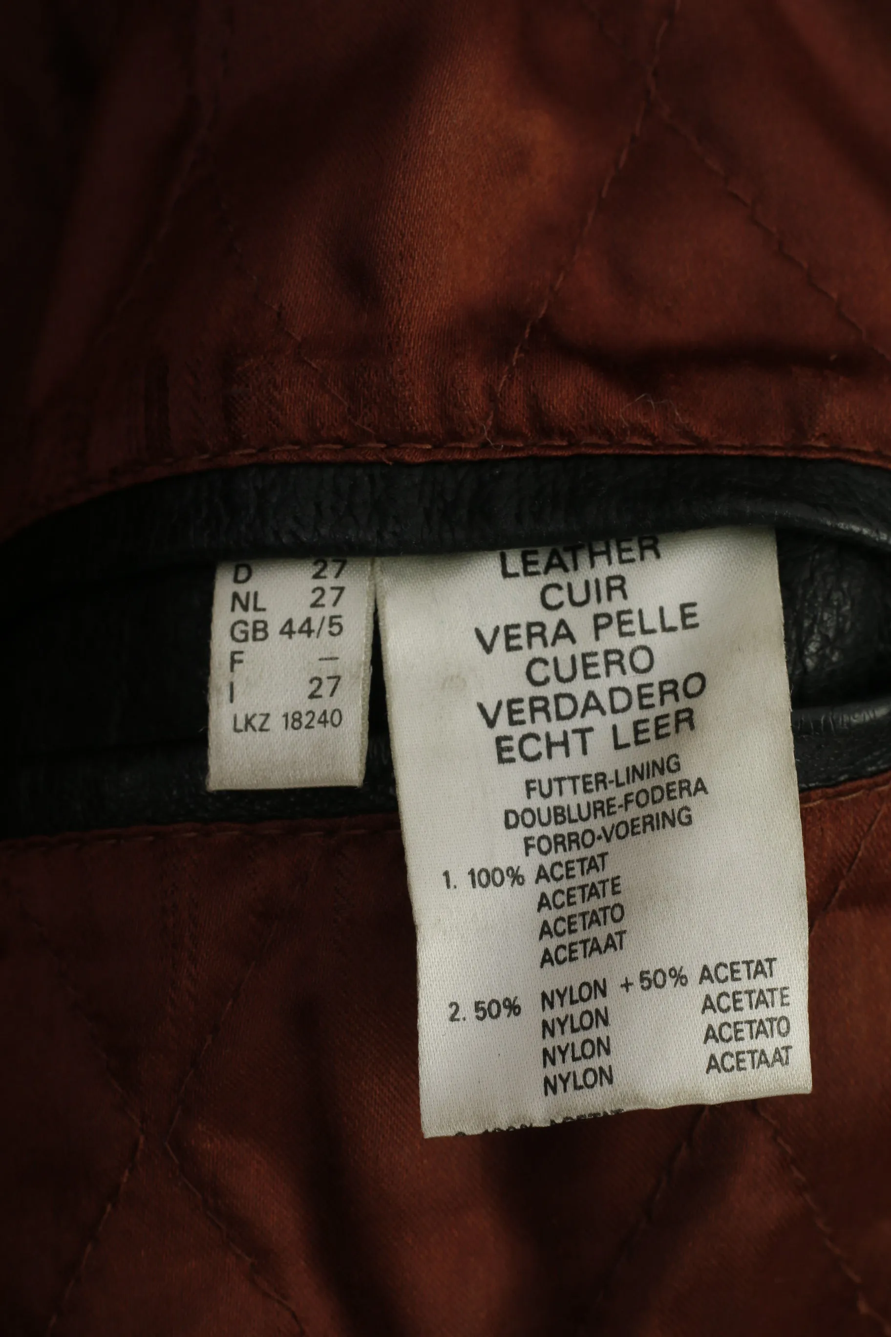 Vintage Men 27 XXL Leather Jacket Dark Brown Vintage Biker Full Zipper Pockets Outwear Top