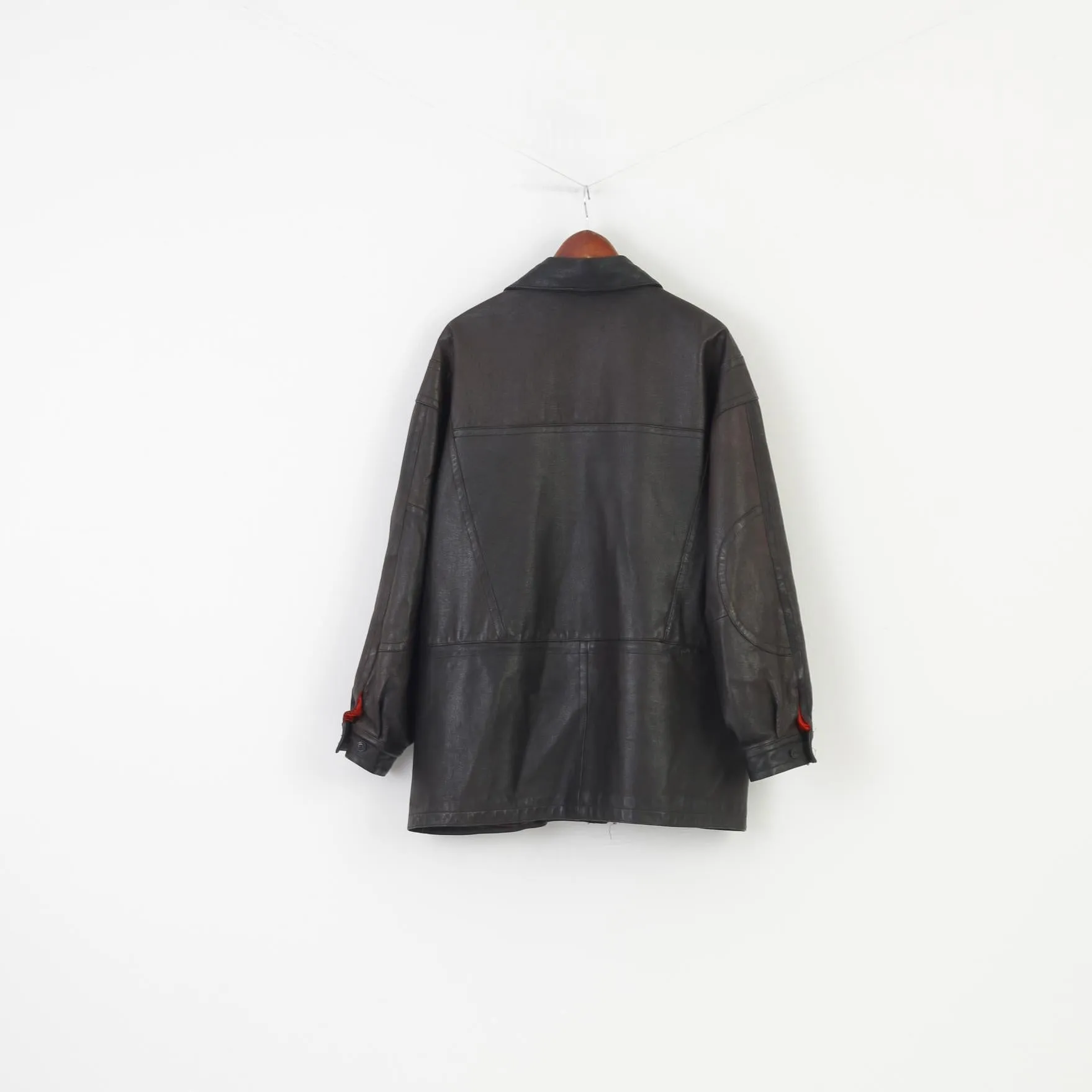 Vintage Men 27 XXL Leather Jacket Dark Brown Vintage Biker Full Zipper Pockets Outwear Top