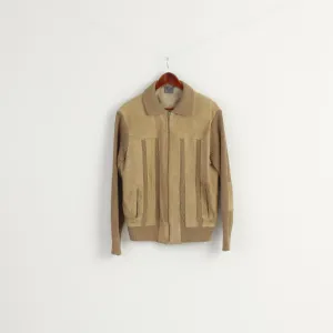 Vintage Men 46 S/M Jacket Beige Suede Leather Knitted Zip Up Retro Classic Korea Top