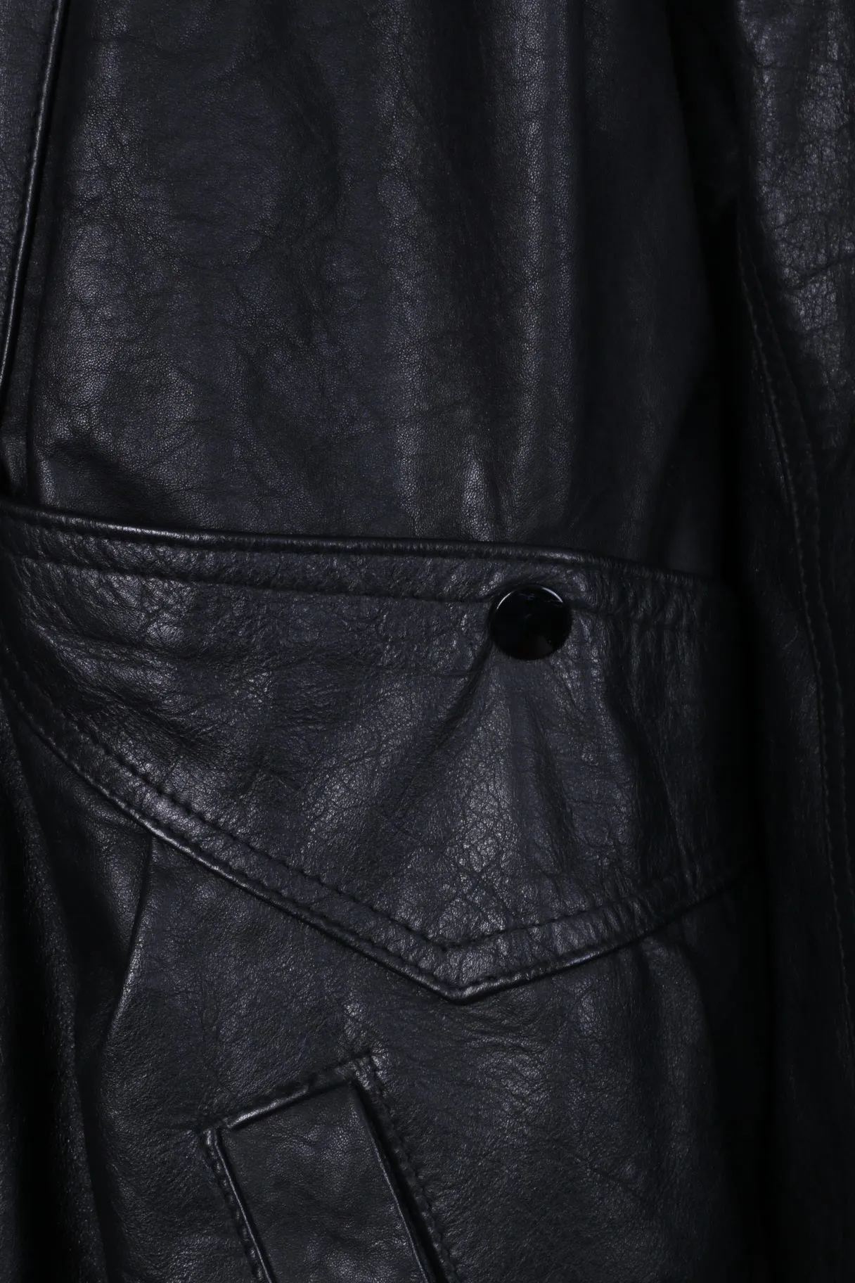 Vintage Men L Jacket Black Vintage Bomber Leather Sherling Lined Snaps Biker Top