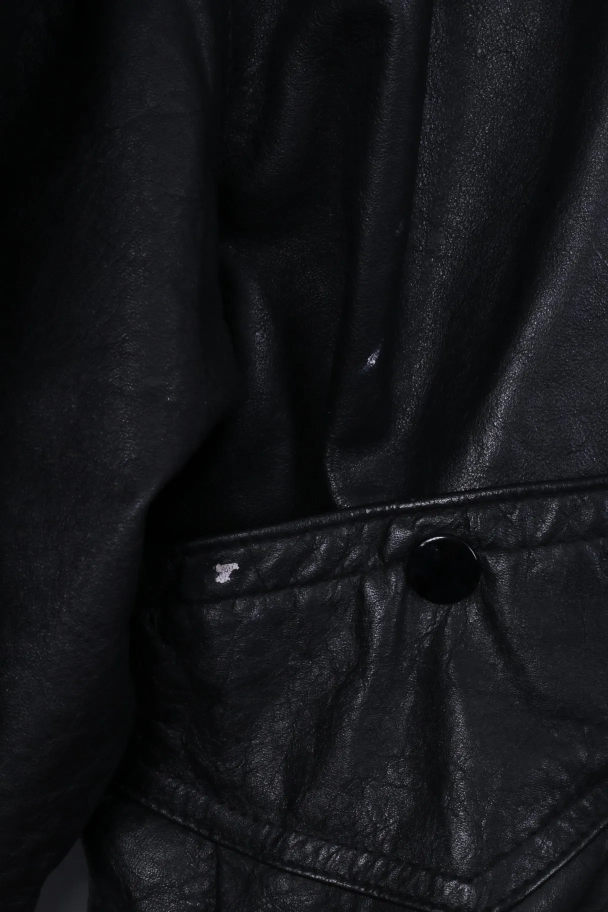 Vintage Men L Jacket Black Vintage Bomber Leather Sherling Lined Snaps Biker Top