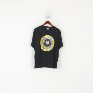 Vintage Men L/XL T- Shirt Black Cotton Graphis Ugga Ugga Crew Neck Top