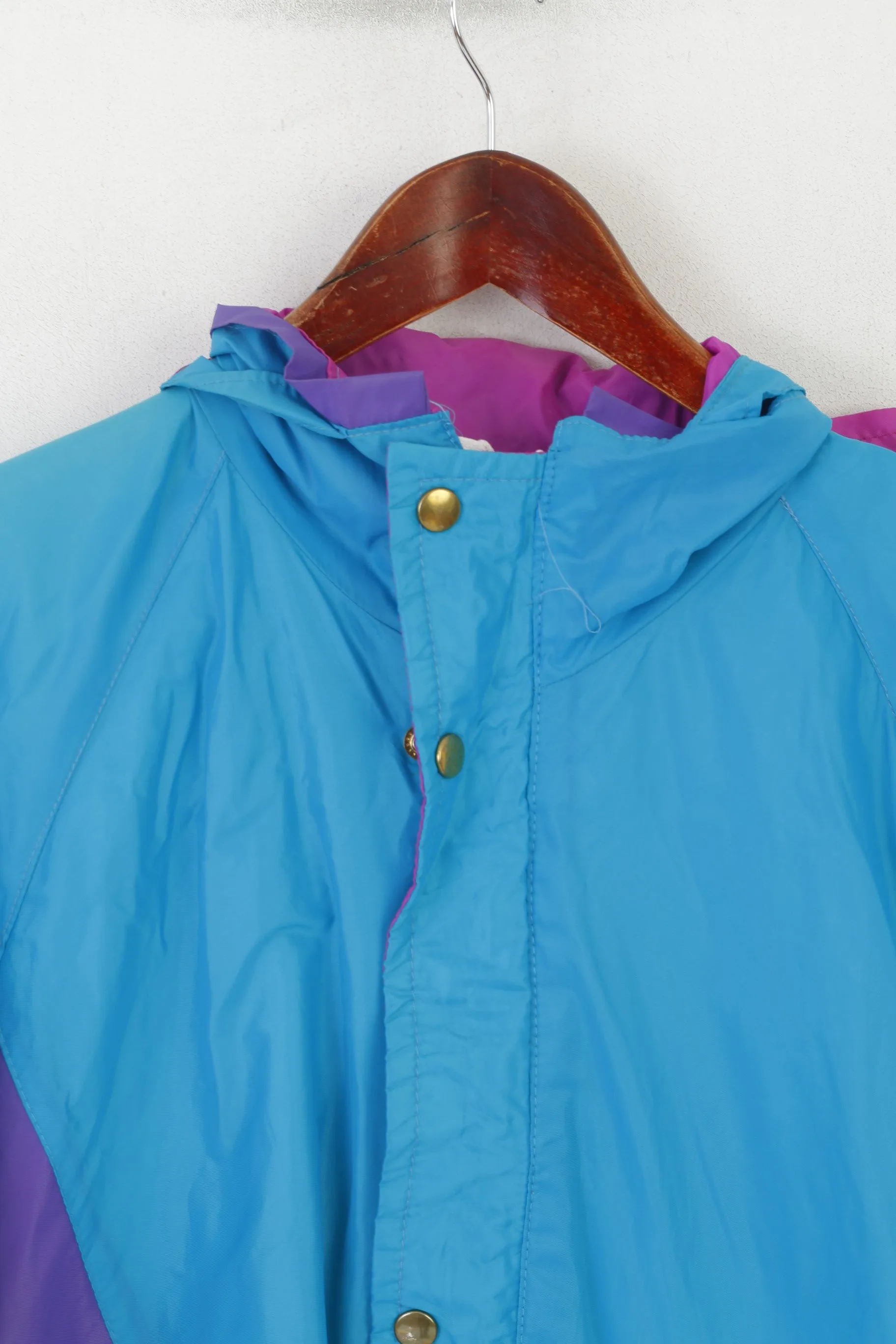 Vintage Men M Jacket Turquoise Vintage Nylon Waterproof Hood Zip Up Rain Top