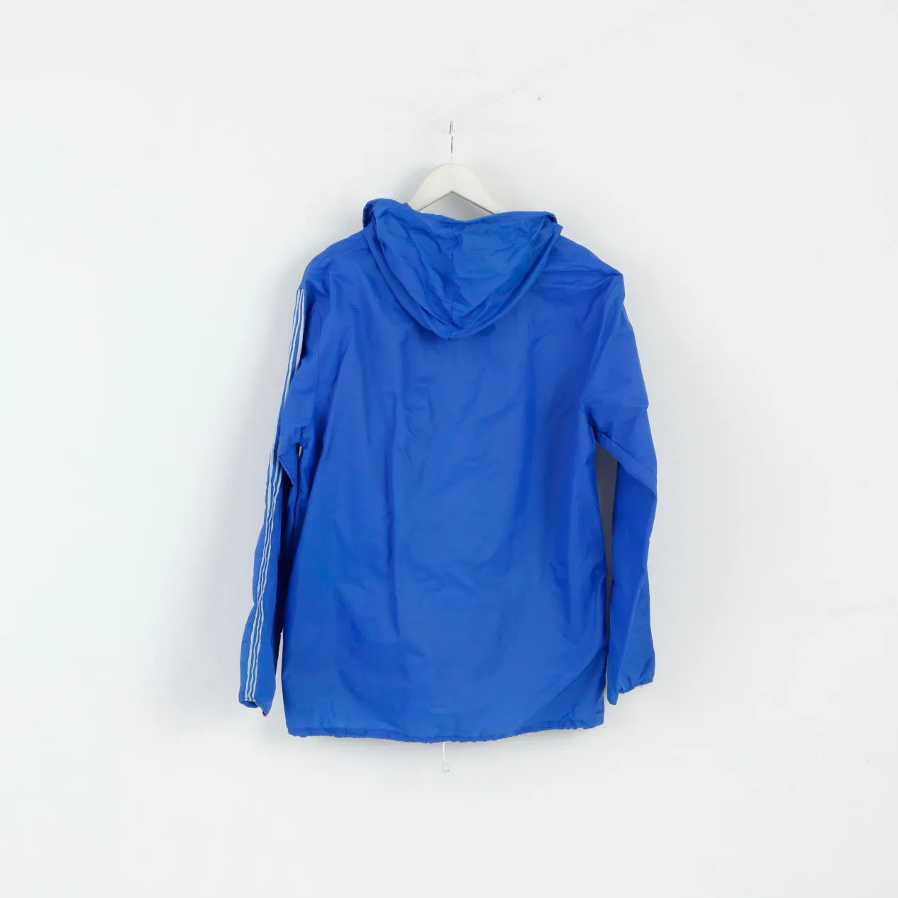 Vintage Men M Rain Jacket Blue Nylon Hooded Zip Up Lightweight Top