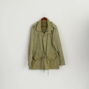 Vintage Men XL Jacket Khaki Shiny Cotton Retro Zip Up Outdoor Parka