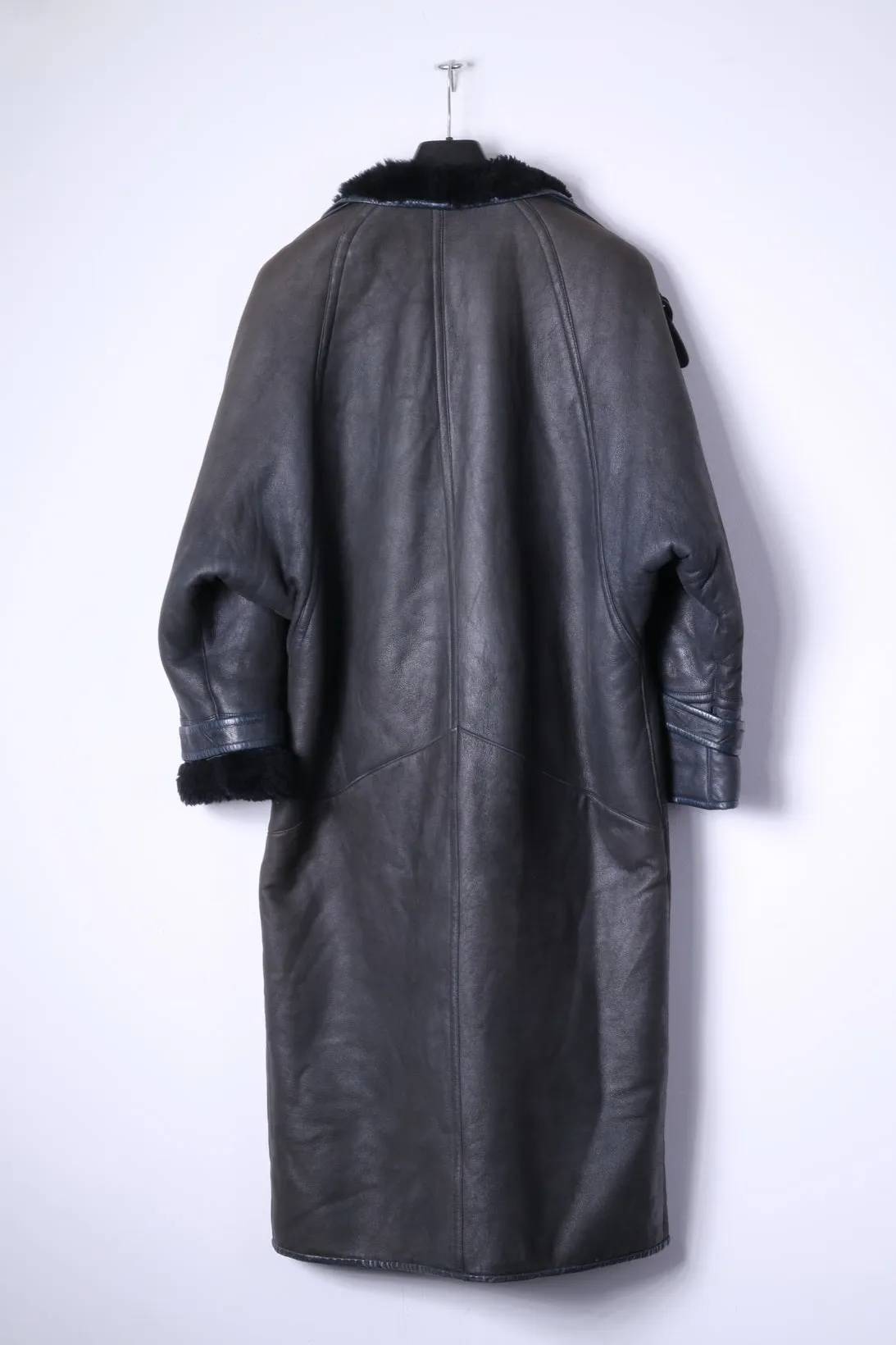 Vintage Women 10 36 M Heavy Coat Brown Leather Fur Lined Siberian Long Top