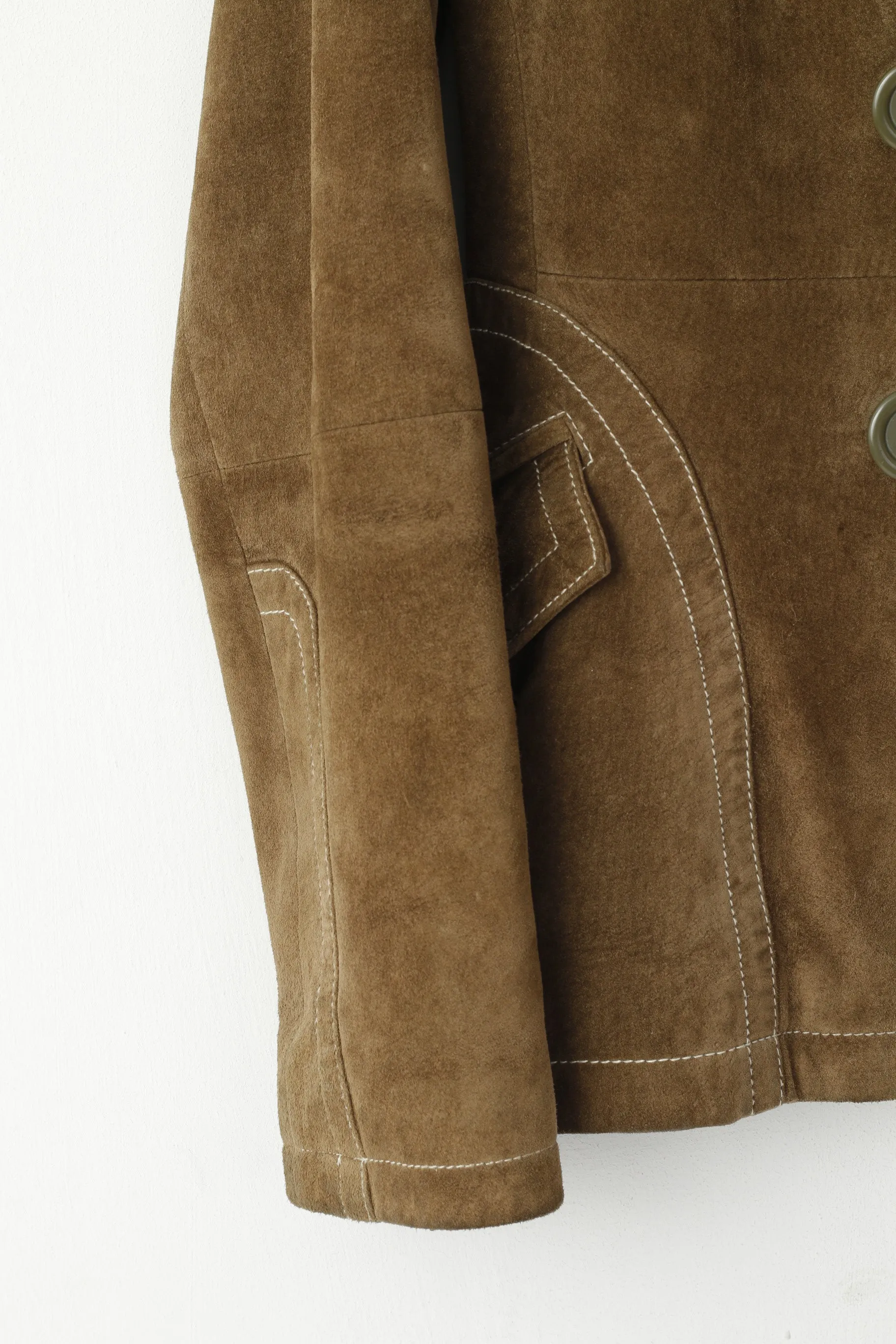 Vintage Women 40 M Jacket Green Leather Suede Classic Buttoned Pockets Biker Top
