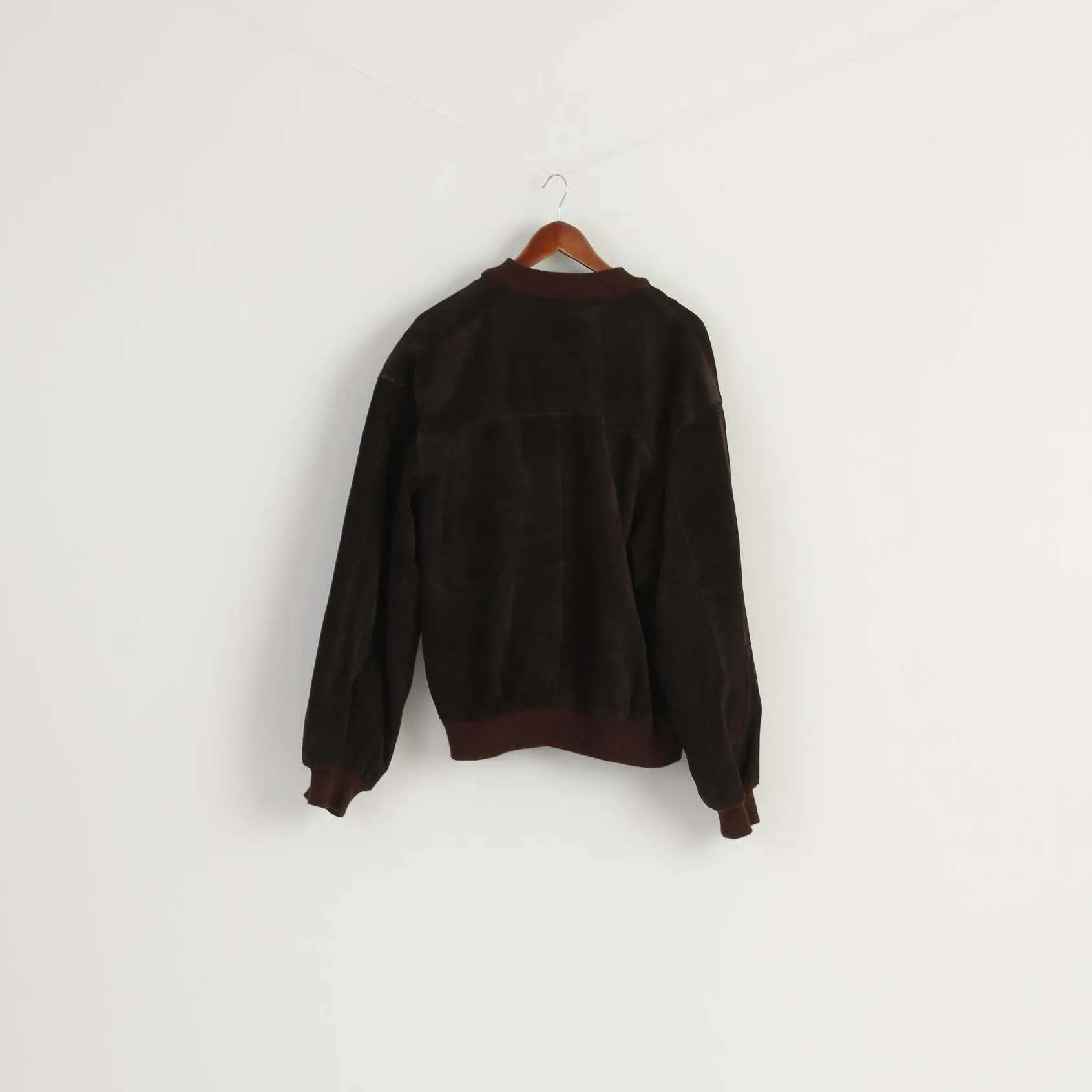 VIP Men XL Jacket Brown Leather Suede Italy Bomber Full Zipper Retro Top