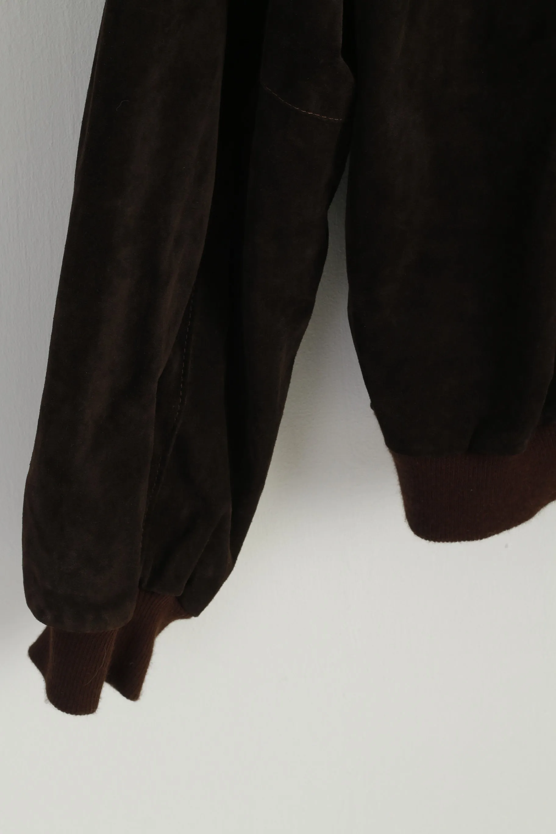 VIP Men XL Jacket Brown Leather Suede Italy Bomber Full Zipper Retro Top