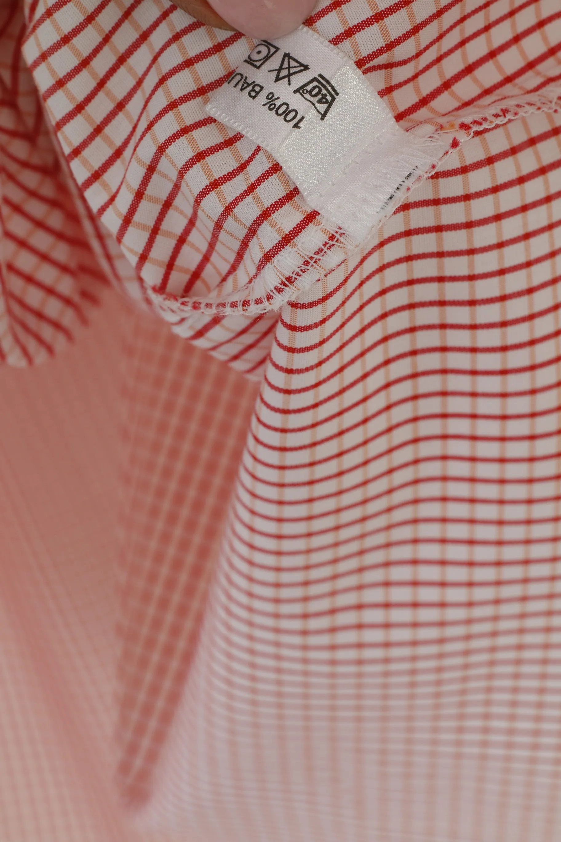 Walbusch Extraglatt Men 41 L Casual Shirt Red Check Cotton Short Sleeve Comfort Fit Top
