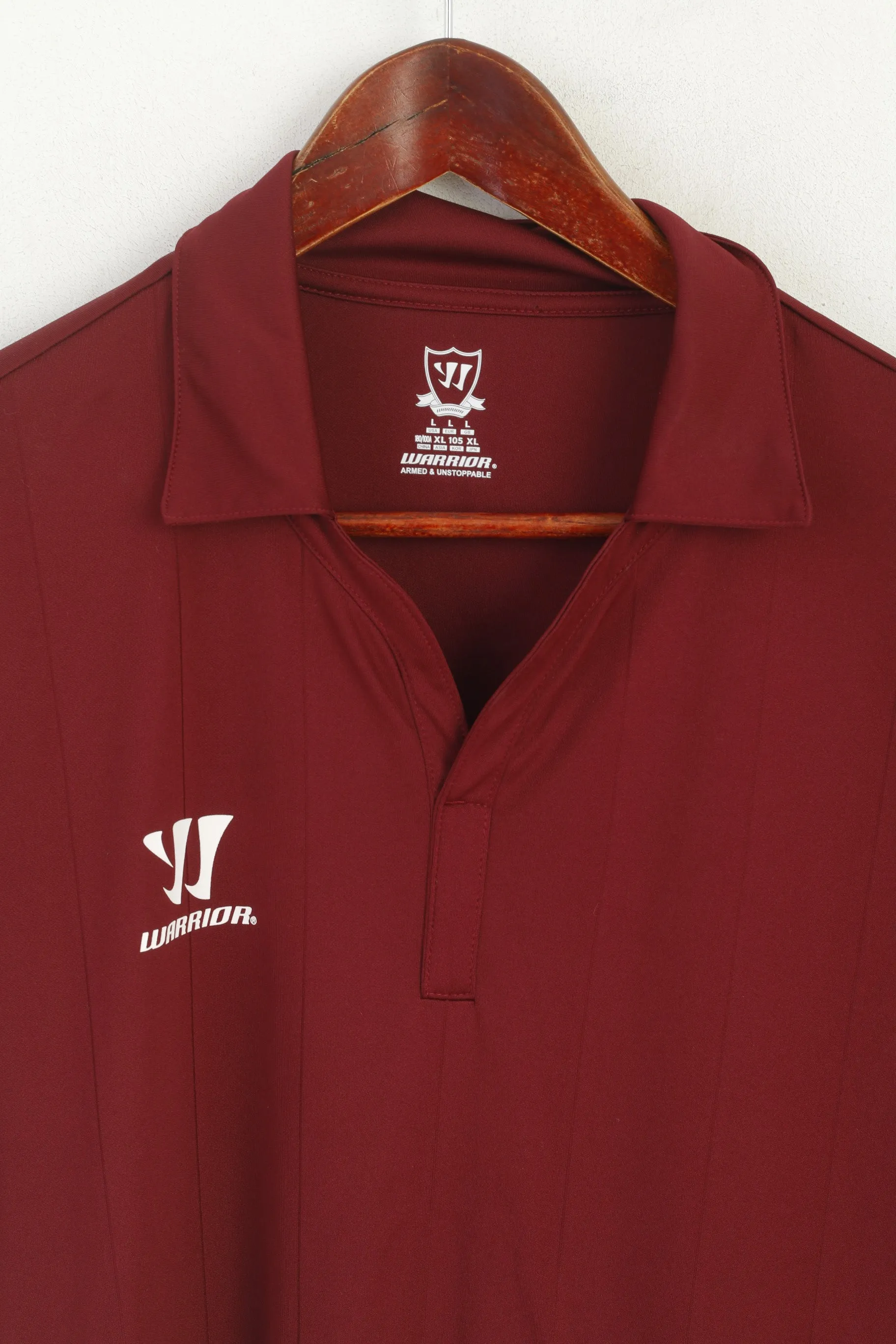 Warrior Men L Polo Shirt Burgundy Sportswear Long Sleeve Armed Unstoppable Top