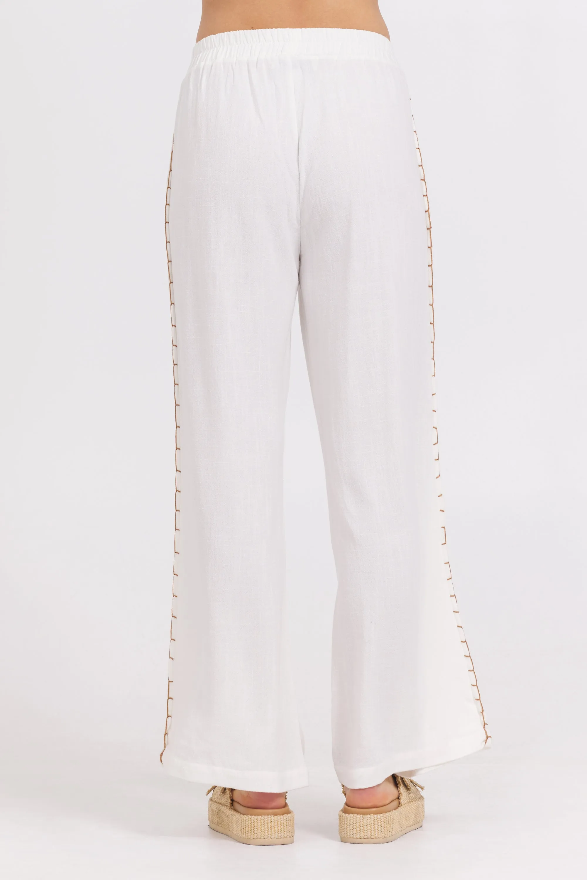 Washed Linen Wide Leg Pants w/ Whip Stitch