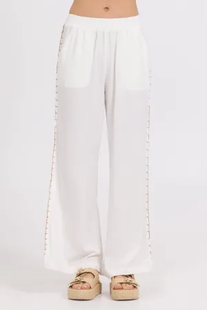 Washed Linen Wide Leg Pants w/ Whip Stitch