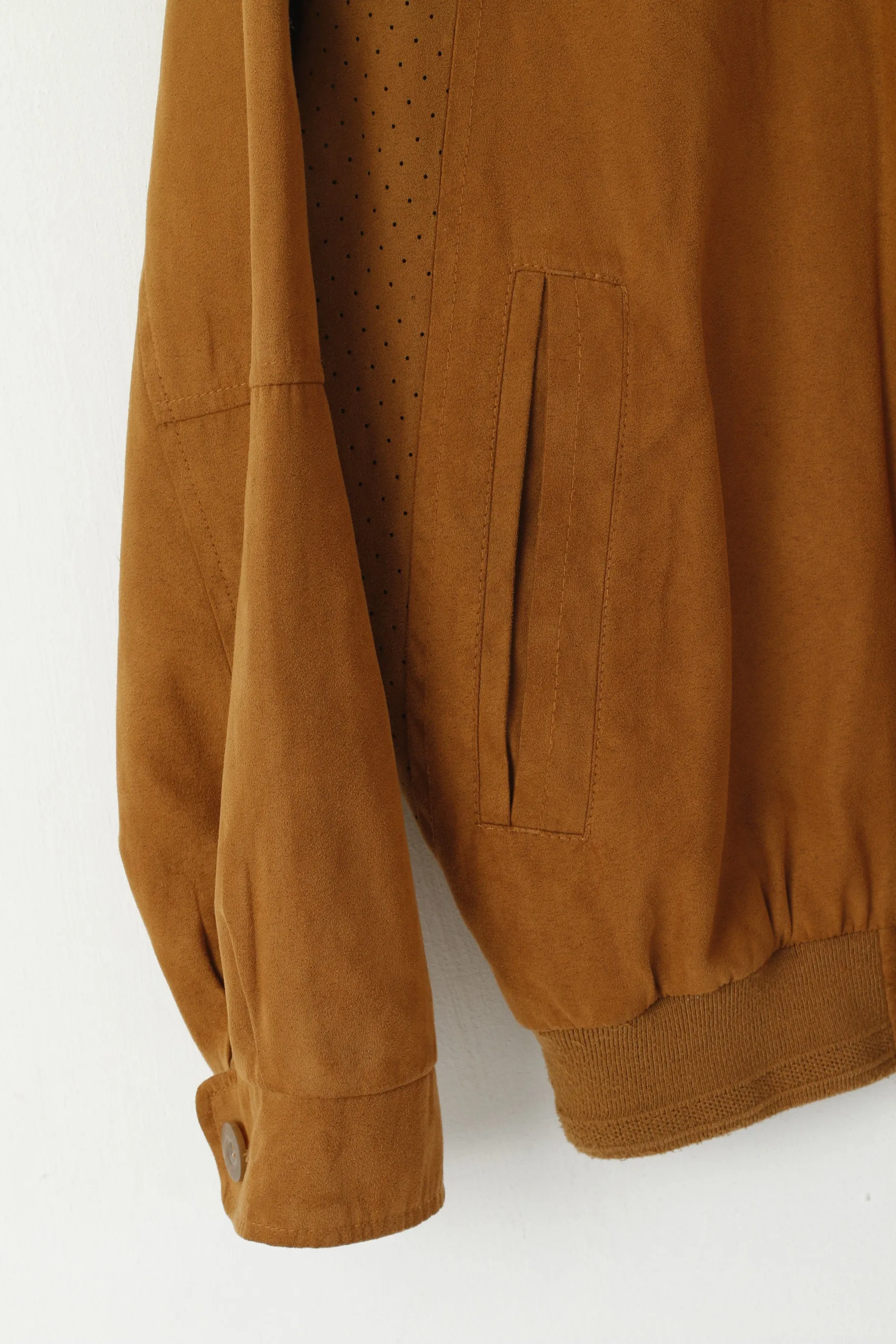 Weatherguard Men L Bomber Jacket Camel Retro Soft Lightweight Full Zipper Classic Top