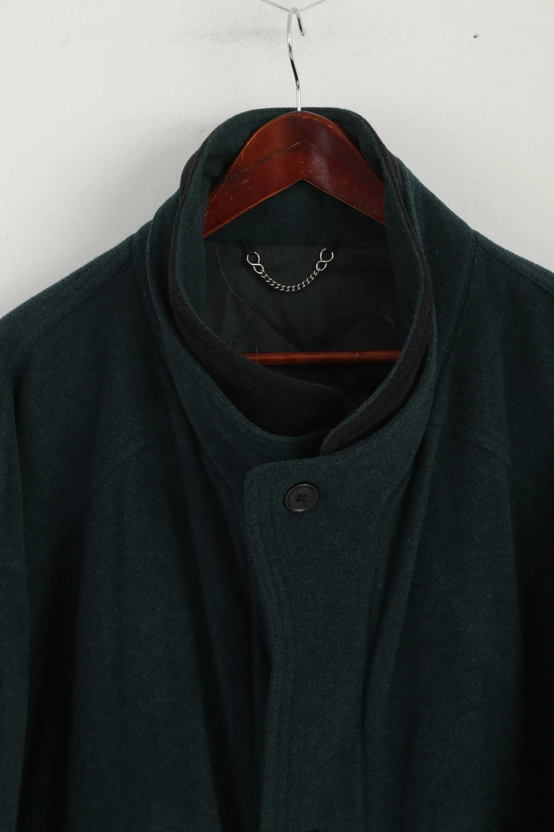 Wellington Men 44 L Coat Bottle Green Wool Cashmere Vintage Full Zipper Leisure Wear Top