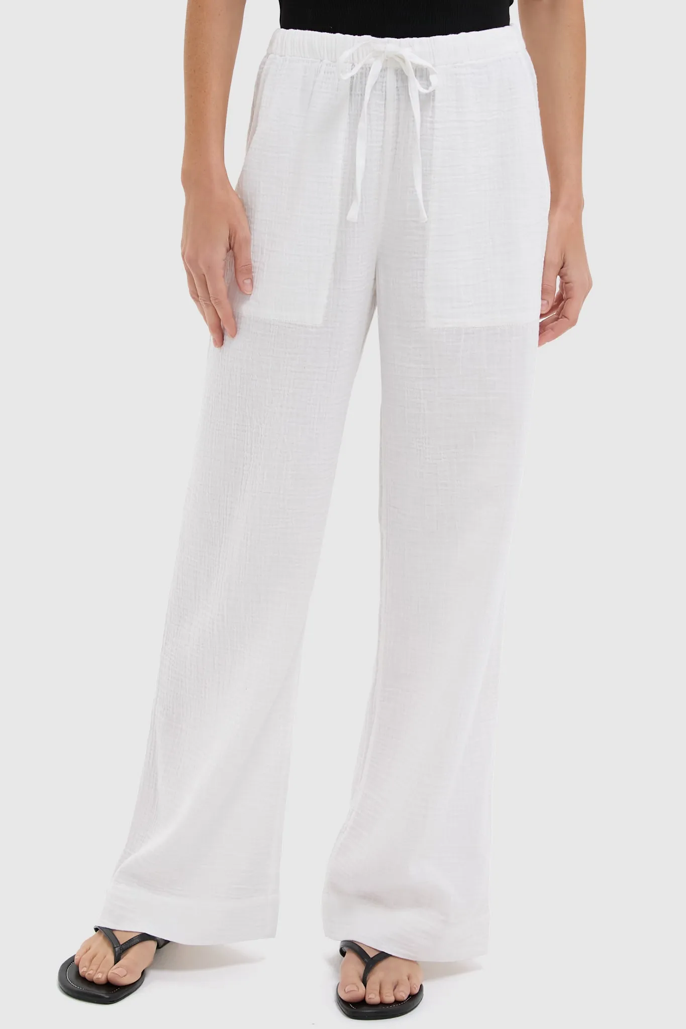 White Dune Cotton Gauze Wide Leg Pant