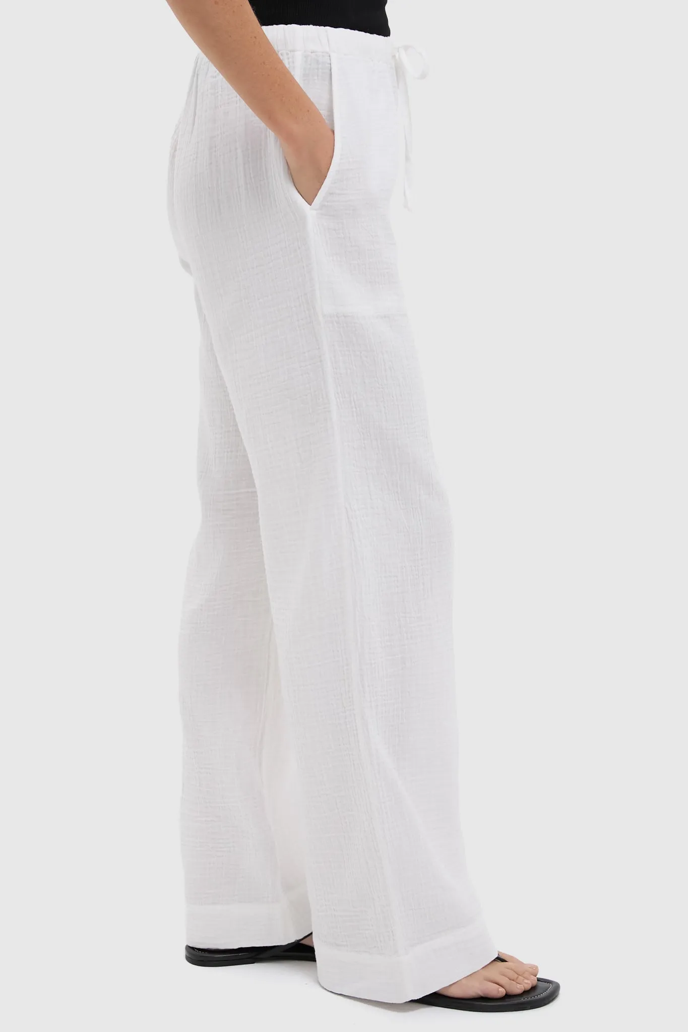 White Dune Cotton Gauze Wide Leg Pant