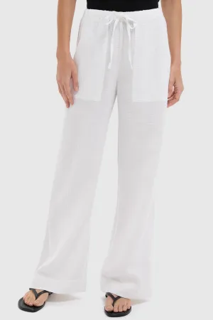White Dune Cotton Gauze Wide Leg Pant
