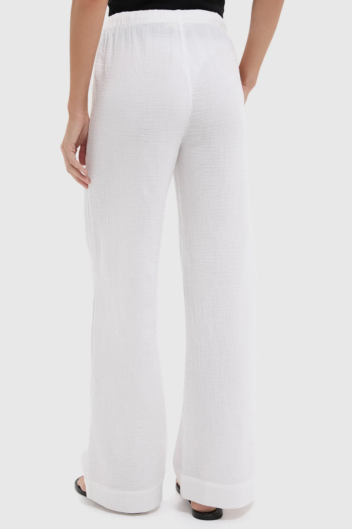 White Dune Cotton Gauze Wide Leg Pant