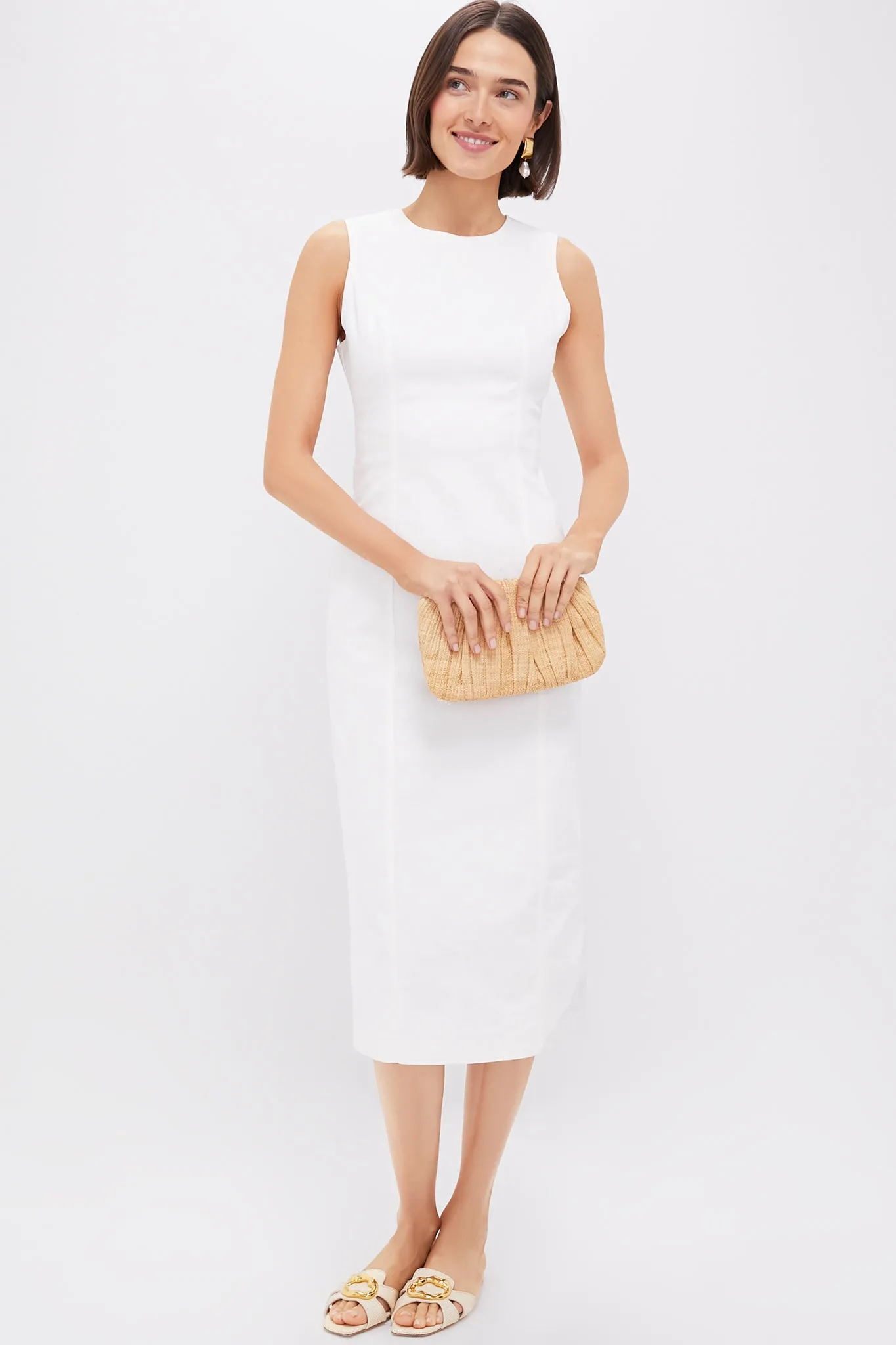 White Stretch Denim Aime Midi Dress