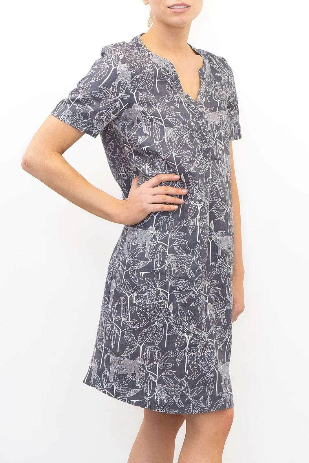 White Stuff Grey Short Sleeve Linen Floral Print Summer Dresses
